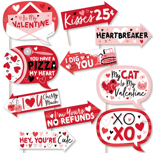Funny Happy Valentine's Day - Valentine Hearts Party Photo Booth Props Kit - 10 Piece