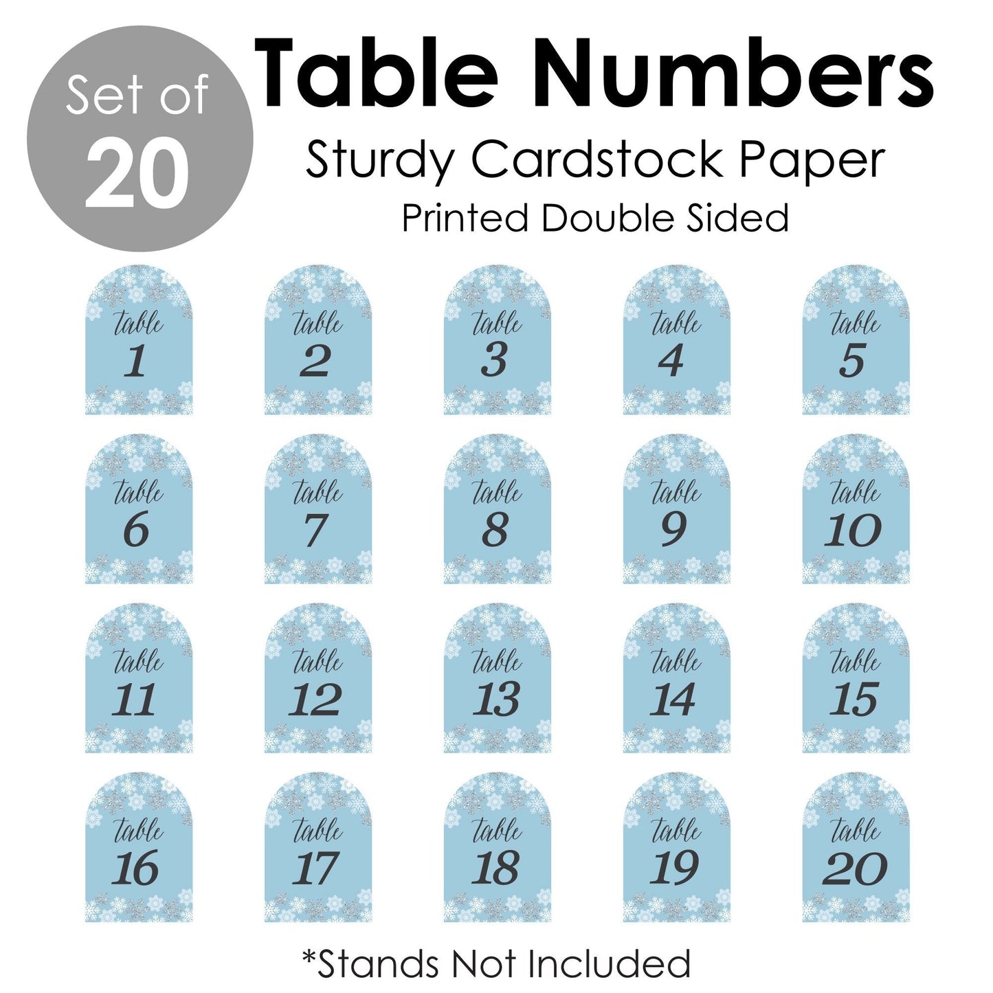 Winter Wonderland - Snowflake Holiday Party and Winter Wedding Double-Sided 5 x 7 inches Cards - Table Numbers - 1-20