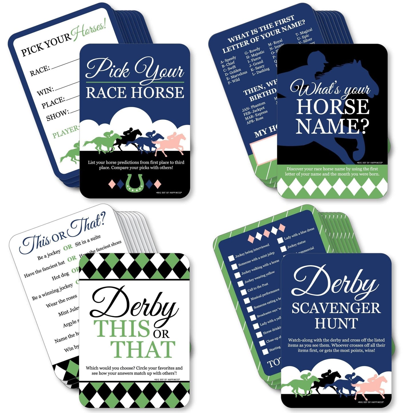 Kentucky Horse Derby - 4 Horse Race Party Games - 10 Cards Each - Gamerific