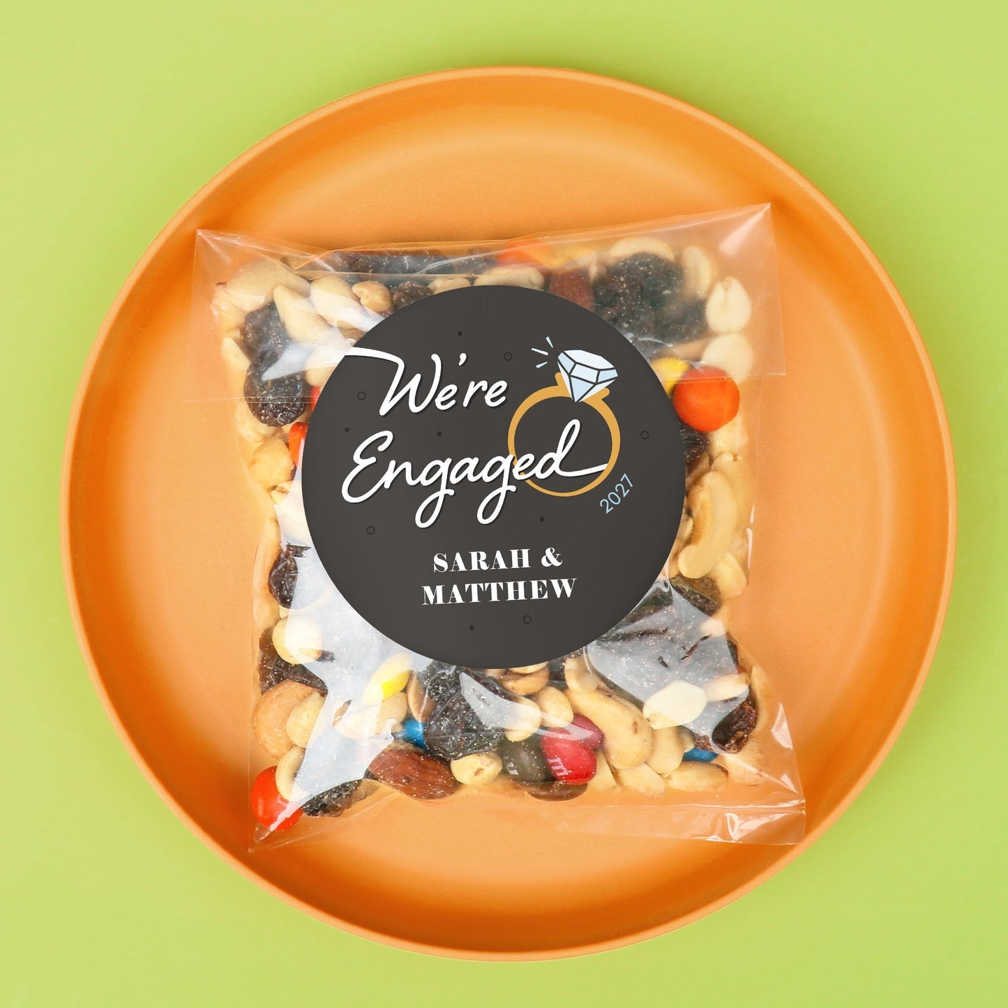Custom Text Stickers & Clear Cookie Bags - Just Engaged