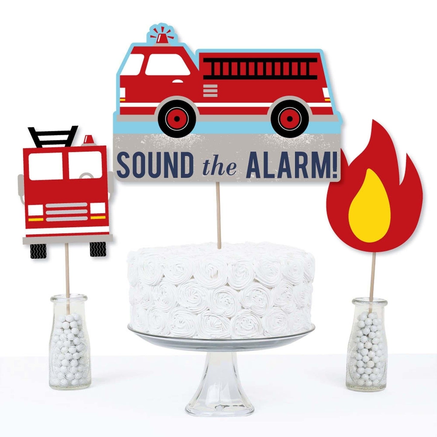 Fired Up Fire Truck - Firefighter Firetruck Baby Shower or Birthday Party Centerpiece Sticks - Table Toppers - Set of 15