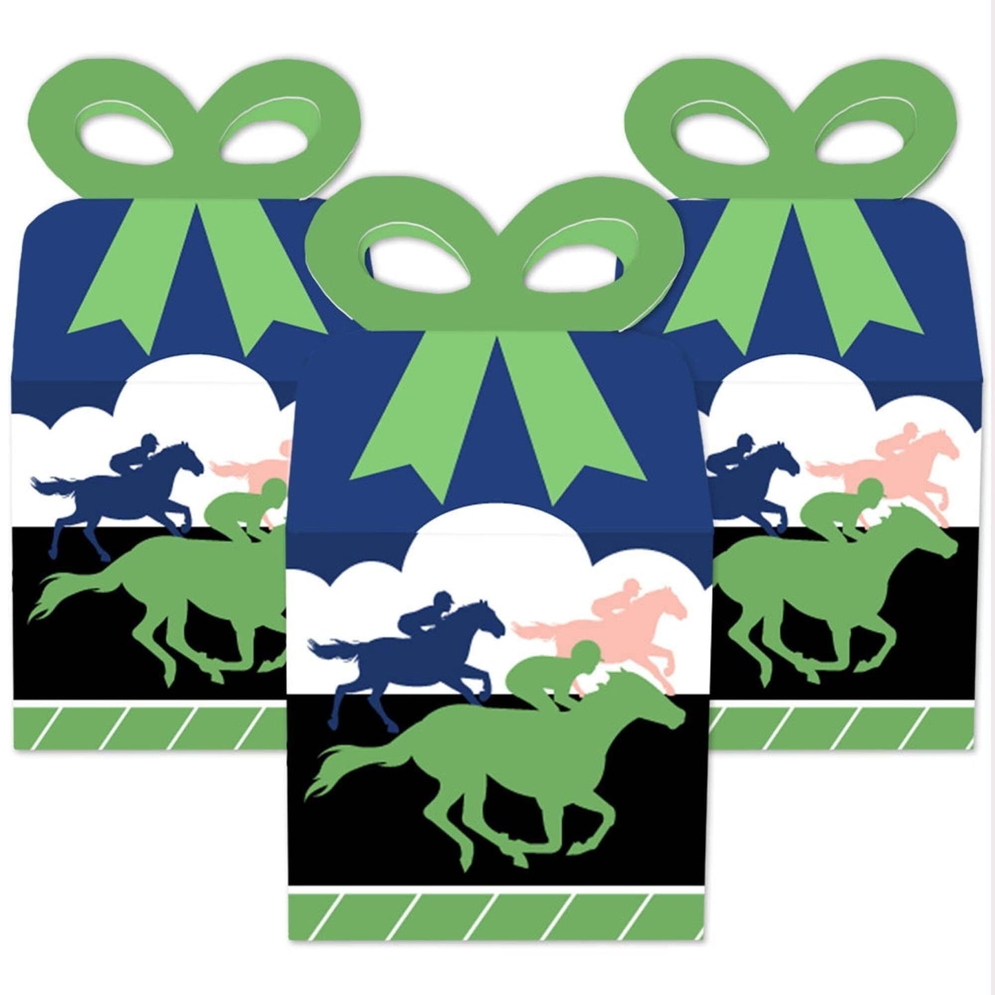 Kentucky Horse Derby - Square Favor Gift Boxes - Horse Race Party Bow Boxes - Set of 12
