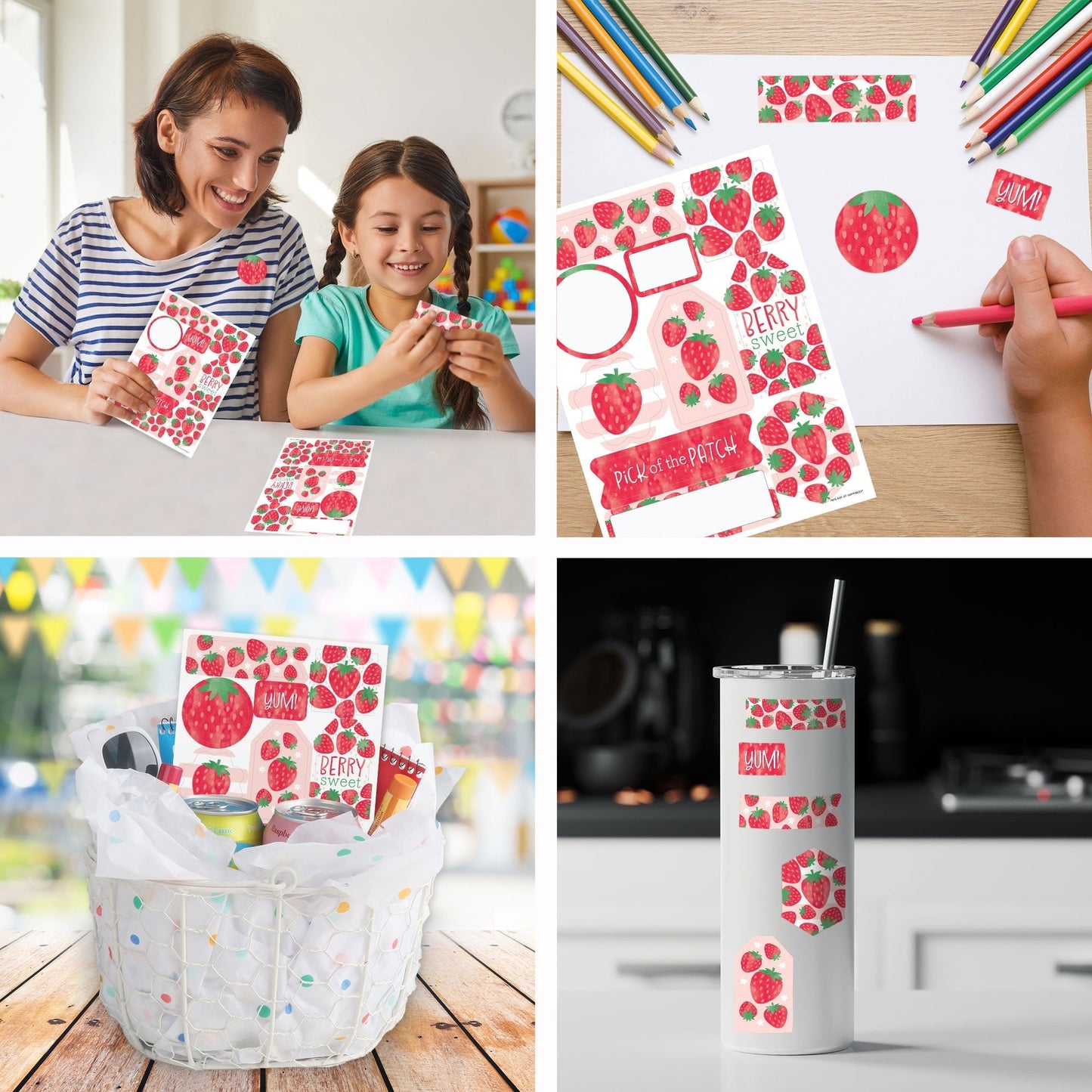 Berry Sweet Strawberry - Fruit Themed Birthday or Baby Shower Party Favor Sticker Set - 12 Sheets - 120 Stickers