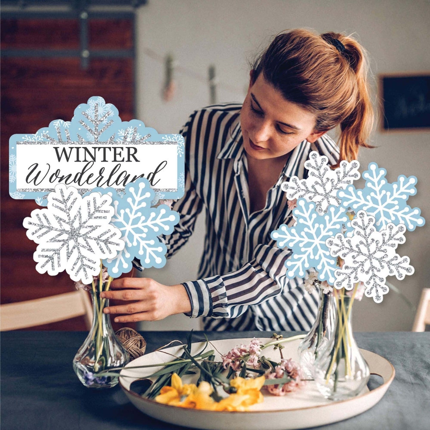 Winter Wonderland - Snowflake Holiday Party and Winter Wedding Centerpiece Sticks - Showstopper Table Toppers - 35 Pieces