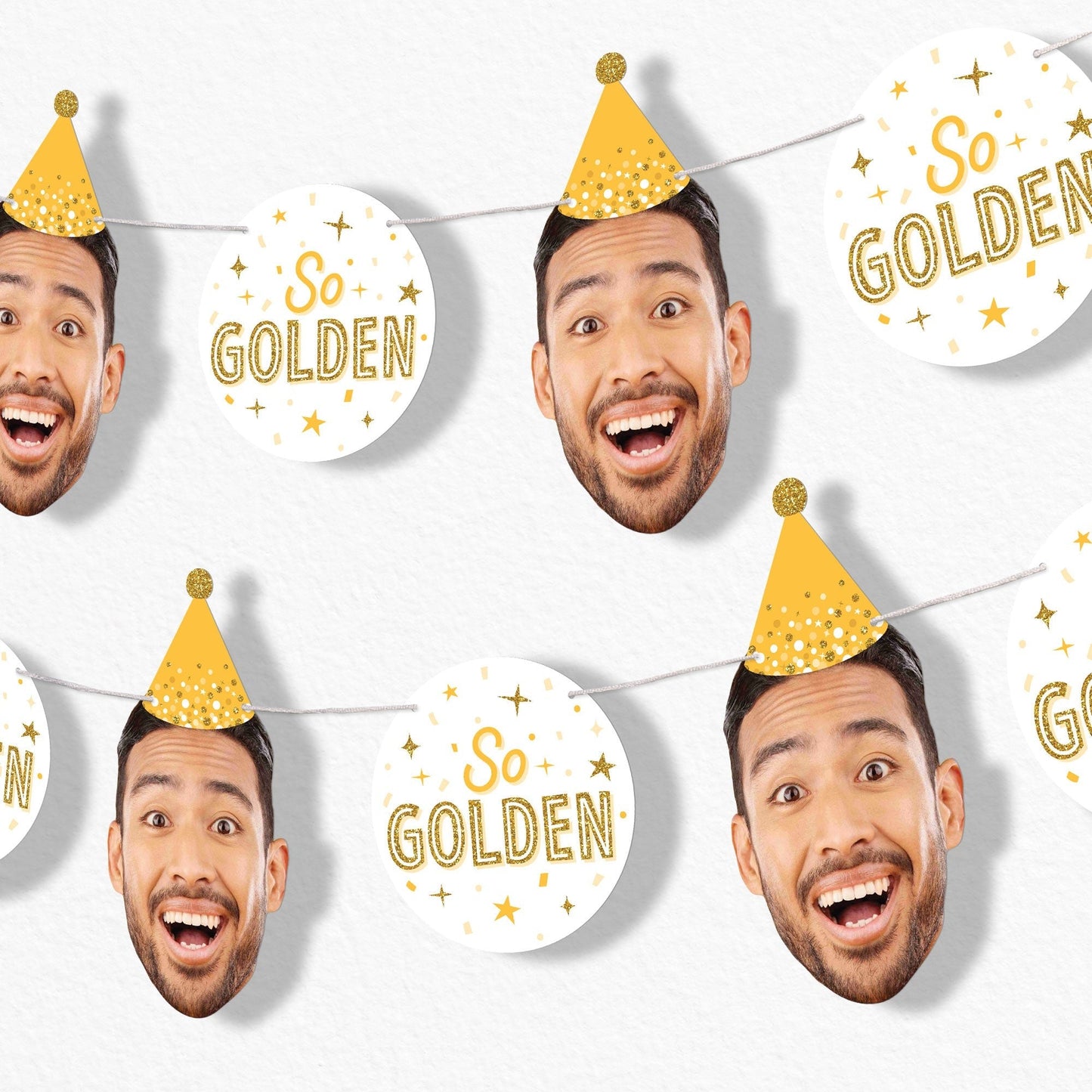Custom Face Golden Birthday Garland Banner