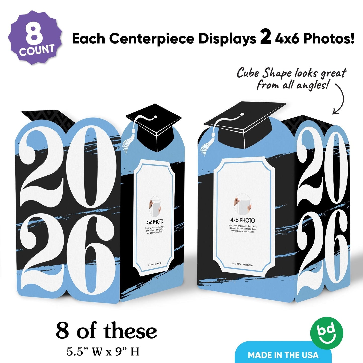 Light Blue Graduation Photo Centerpieces - 8 Ct