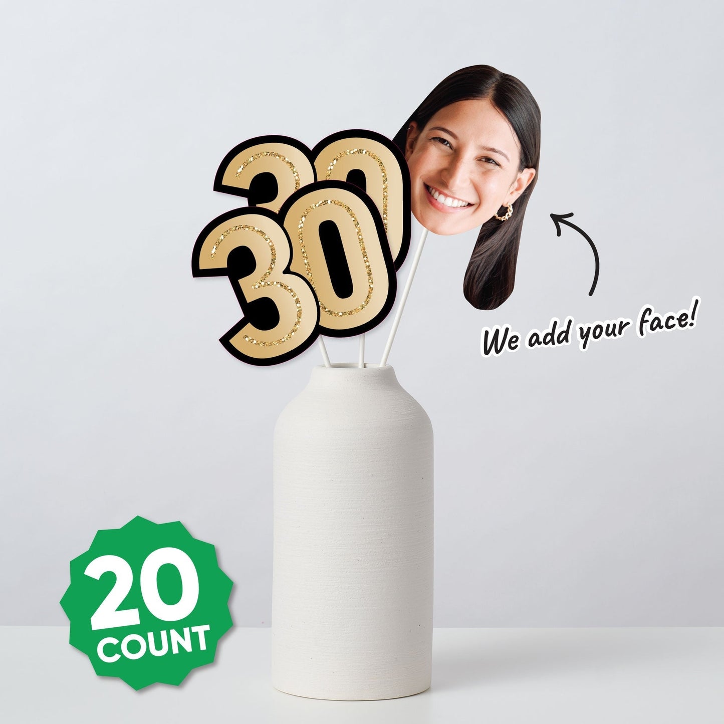 Custom Photo 30th Birthday Face Cutout Essentials - 20 Ct