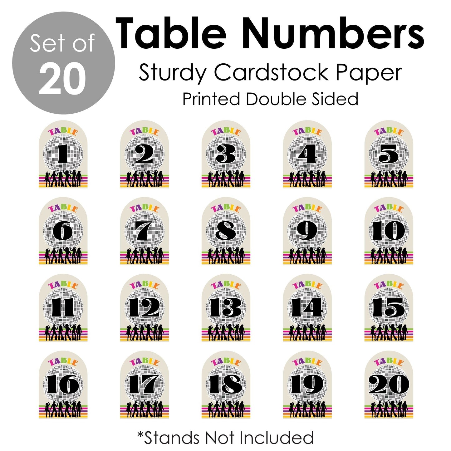 70's Disco - 1970s Disco Fever Party Double-Sided 5 x 7 inches Cards - Table Numbers - 1-20