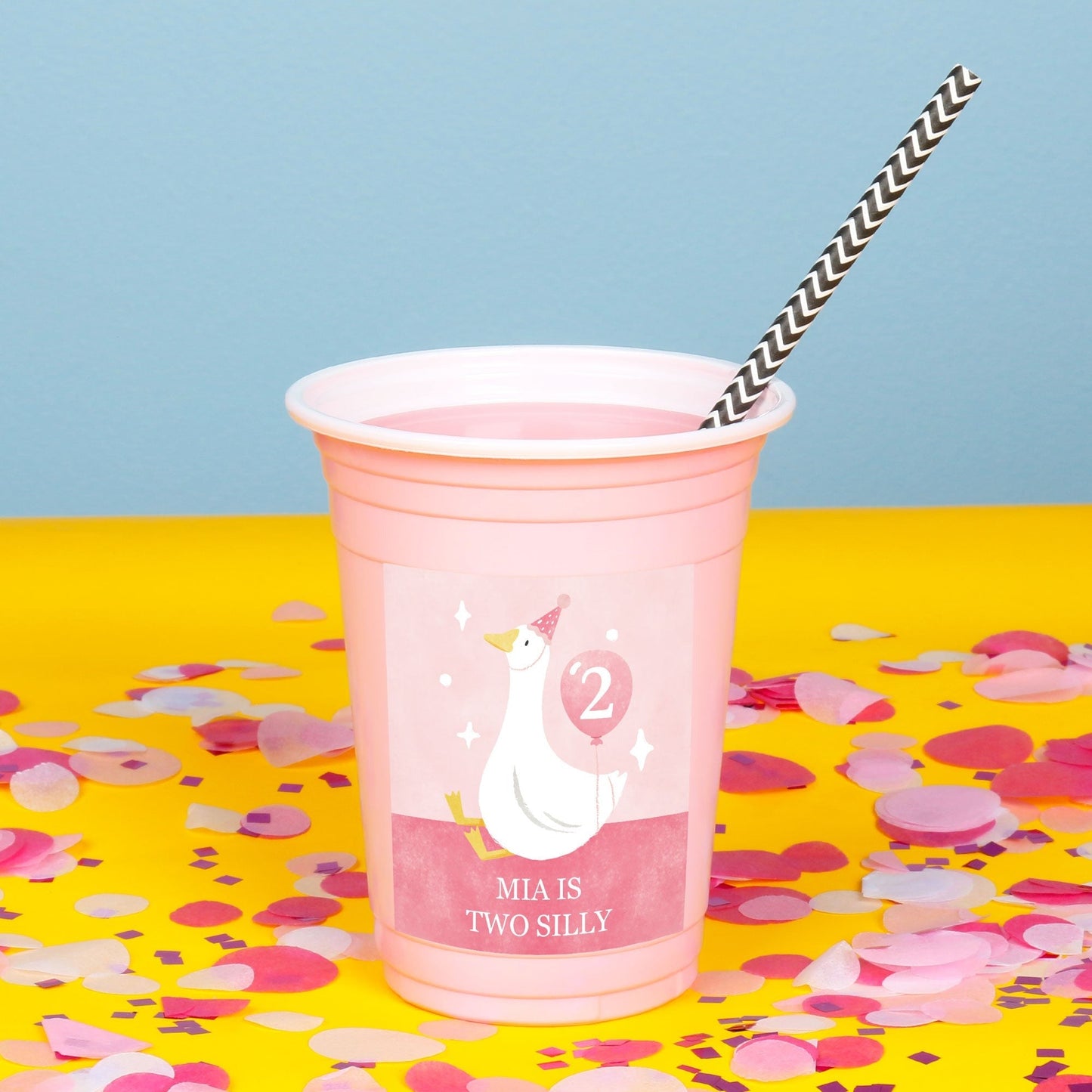 Custom Text Party Cups - One Silly Goose Pink - 16 Ct