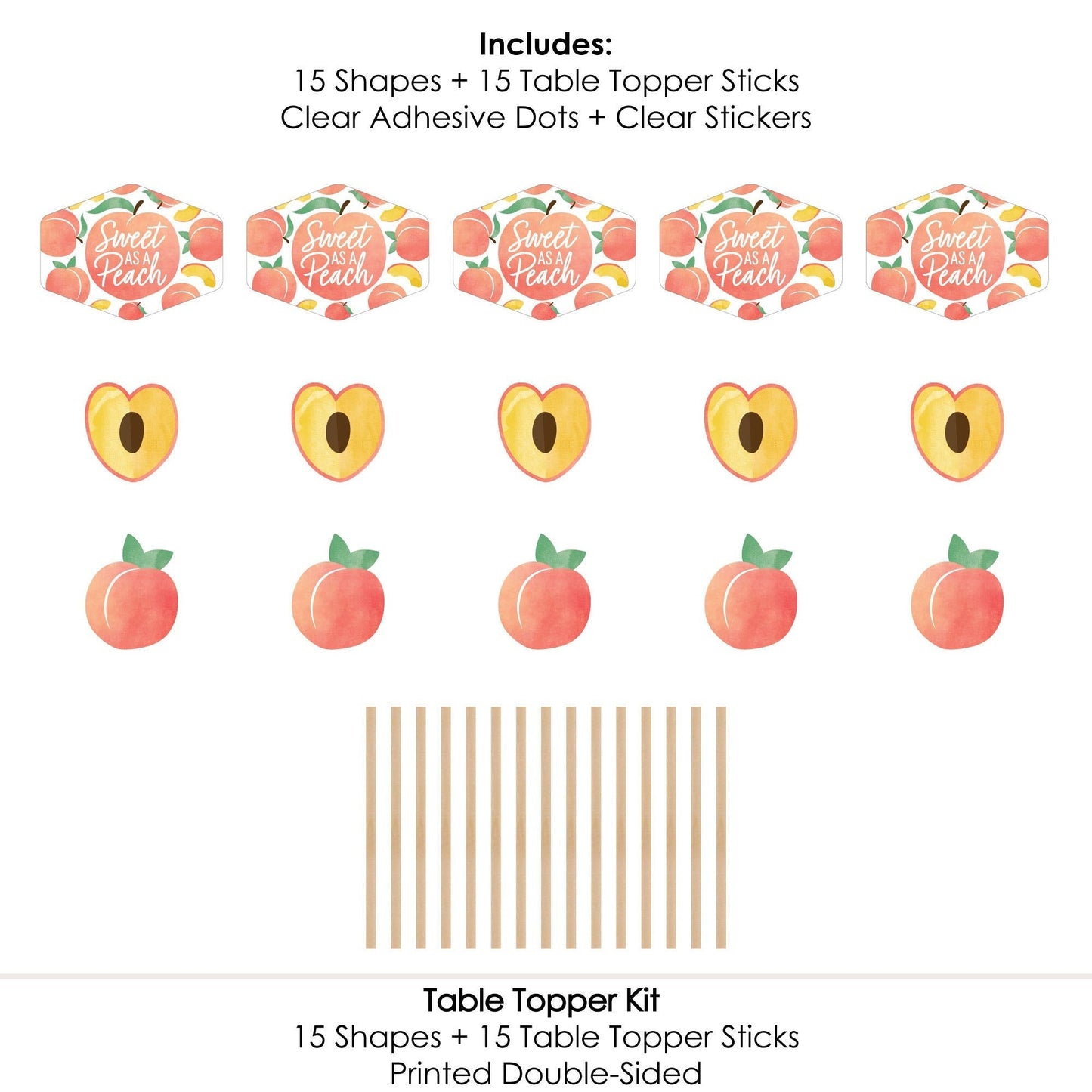 Sweet as a Peach - Fruit Themed Baby Shower or Birthday Party Centerpiece Sticks - Table Toppers - Set of 15