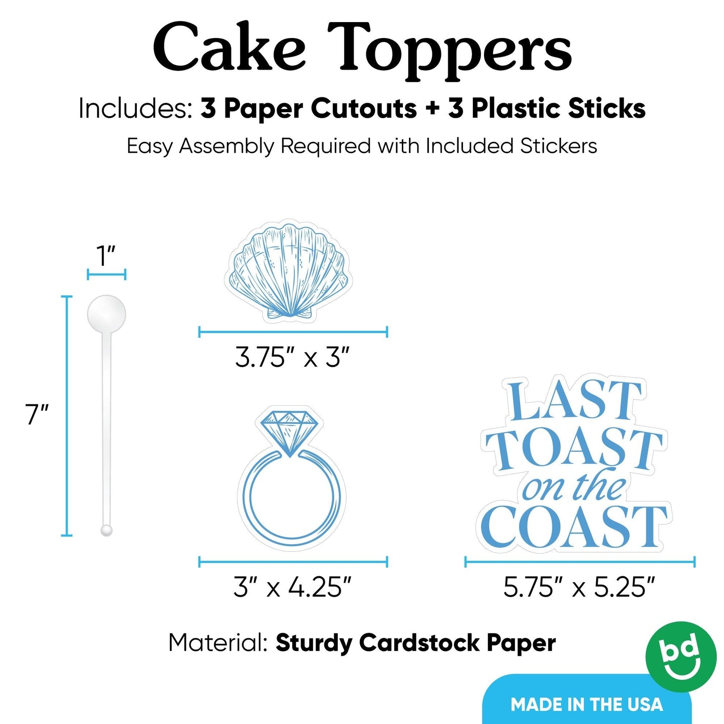 Last Toast on the Coast Cake Topper - 3 Pc