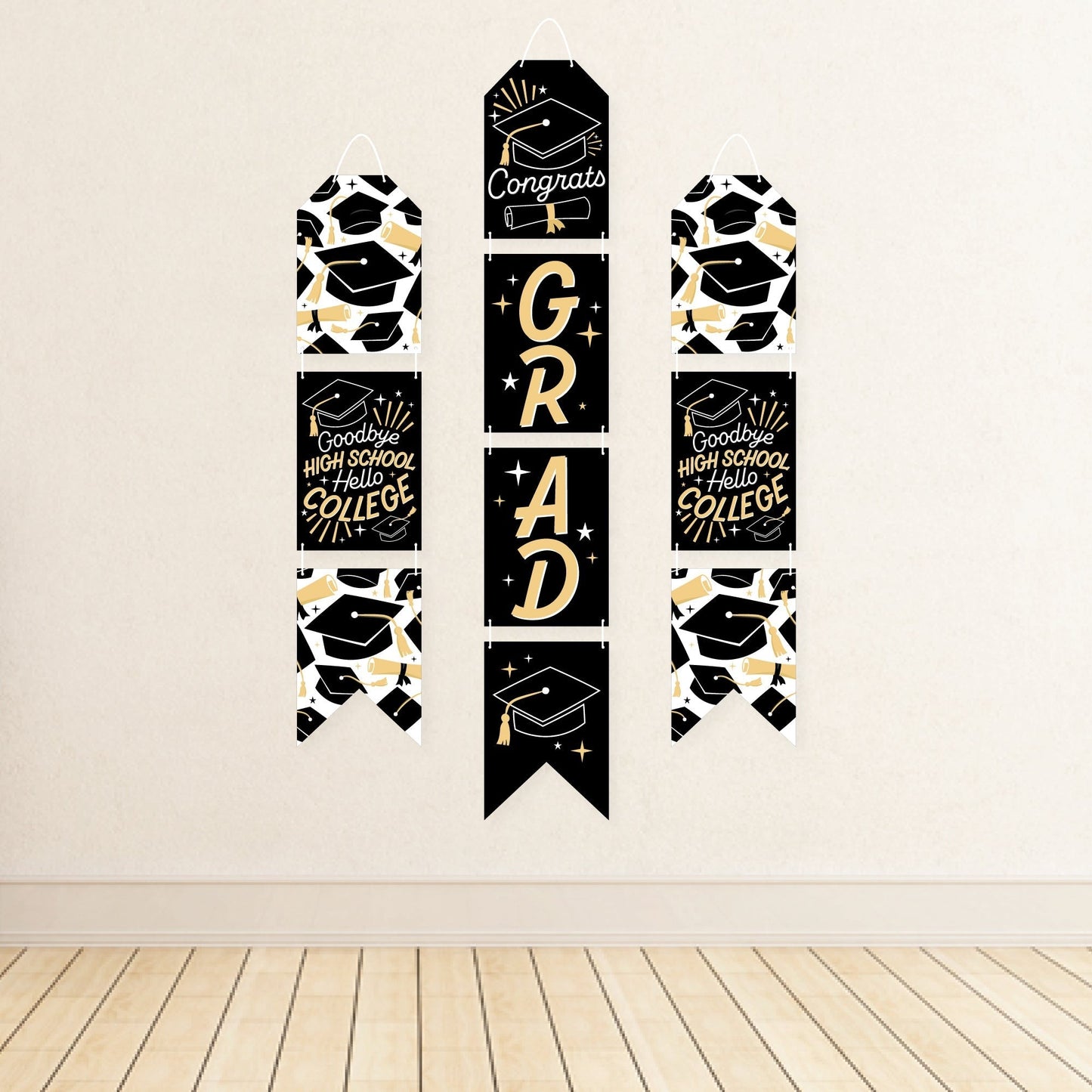 Goodbye High School, Hello College - Hanging Vertical Paper Door Banners - Graduation Party Wall Decoration Kit - Indoor Door Decor
