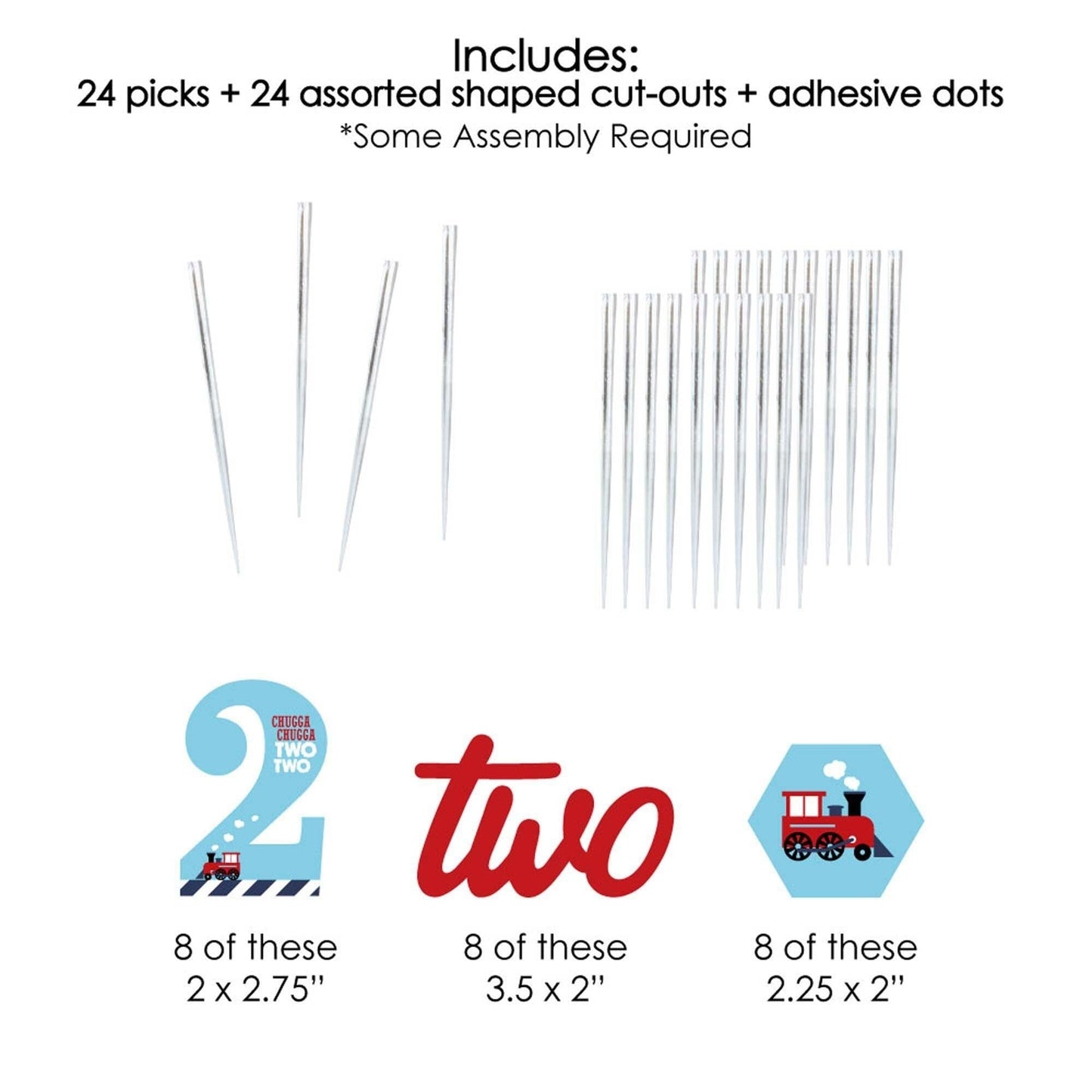 2nd Birthday Railroad Party Crossing - Chugga Chugga Two Two - Dessert Cupcake Toppers - Steam Train Second Birthday Party Clear Treat Picks - Set of 24