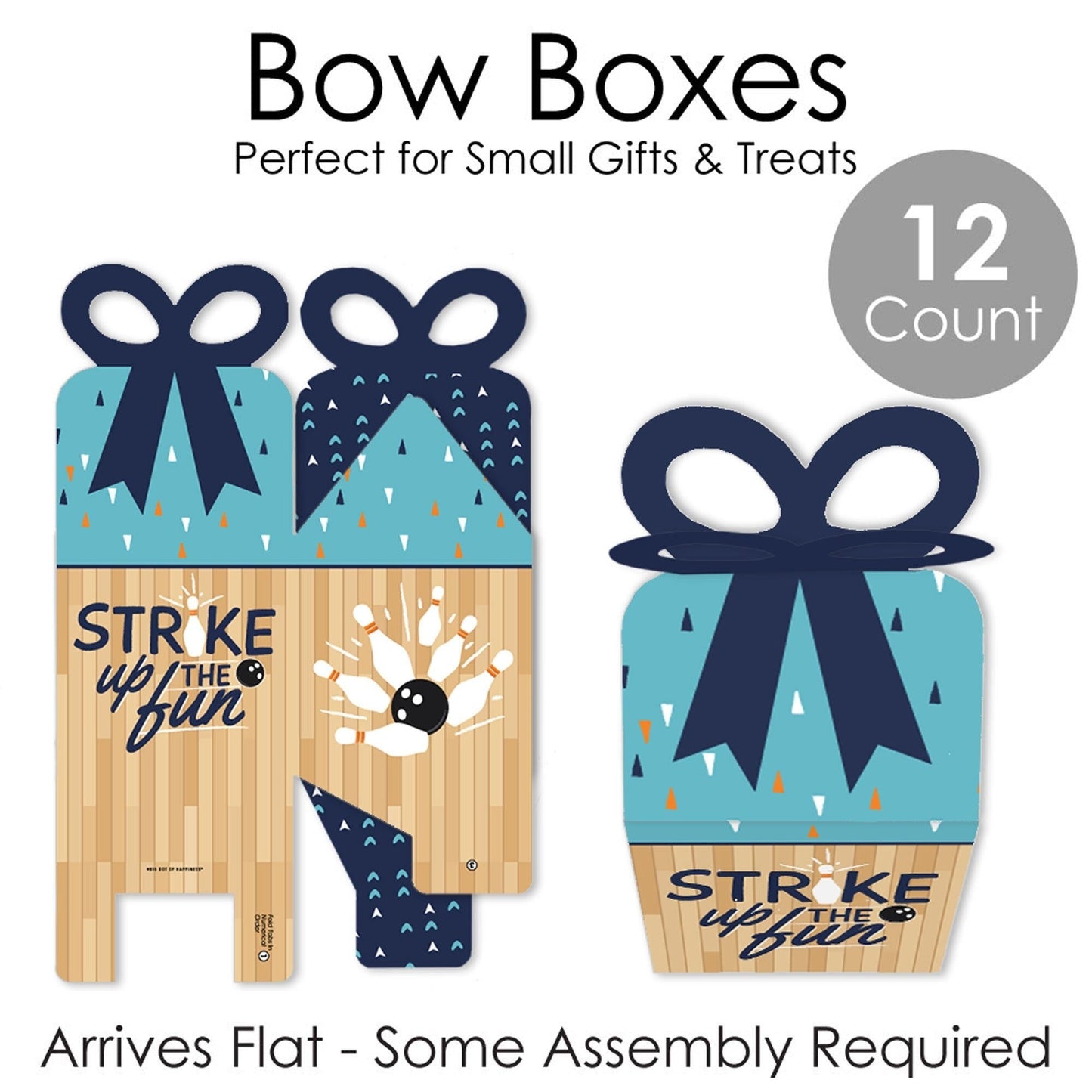 Strike Up the Fun - Bowling - Square Favor Gift Boxes - Birthday Party or Baby Shower Bow Boxes - Set of 12