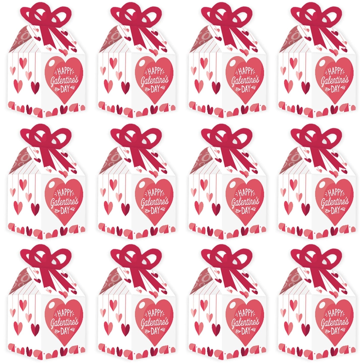 Happy Galentine's Day - Square Favor Gift Boxes - Valentine's Day Party Bow Boxes - Set of 12