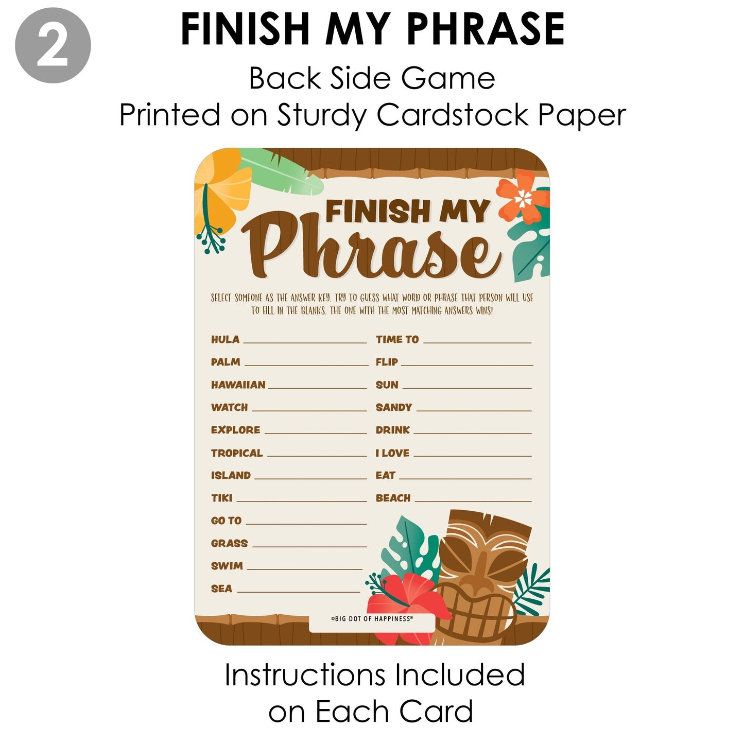 Tropical Luau - 2-in-1 Hawaiian Beach Party Cards - Activity Duo Games - Set of 20