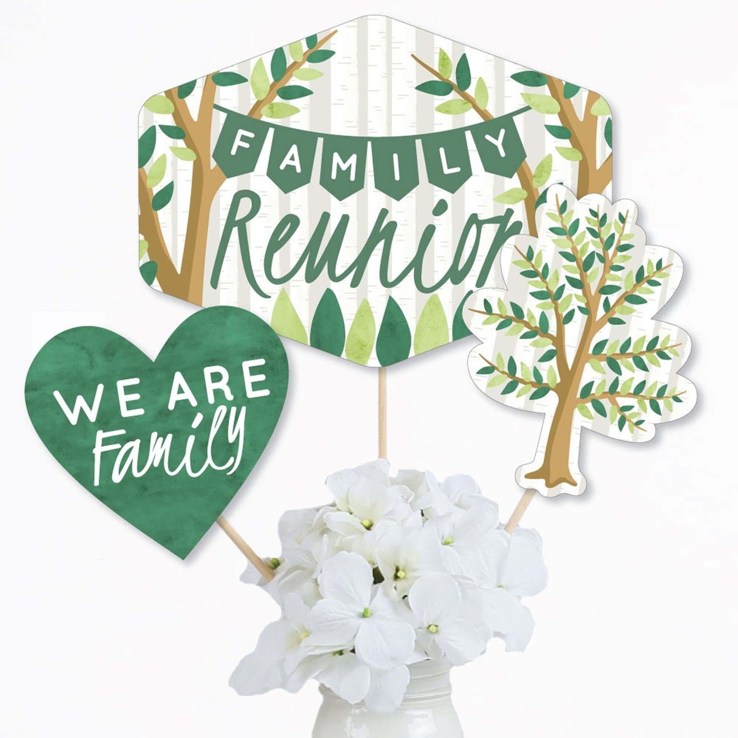 Family Tree Reunion - Family Gathering Party Centerpiece Sticks - Table Toppers - Set of 15