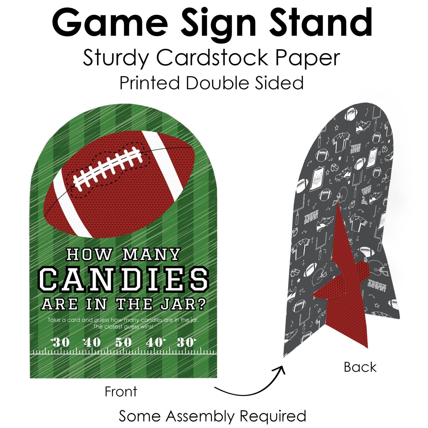 End Zone - Football - How Many Candies Baby Shower or Birthday Party Game - 1 Stand and 40 Cards - Candy Guessing Game