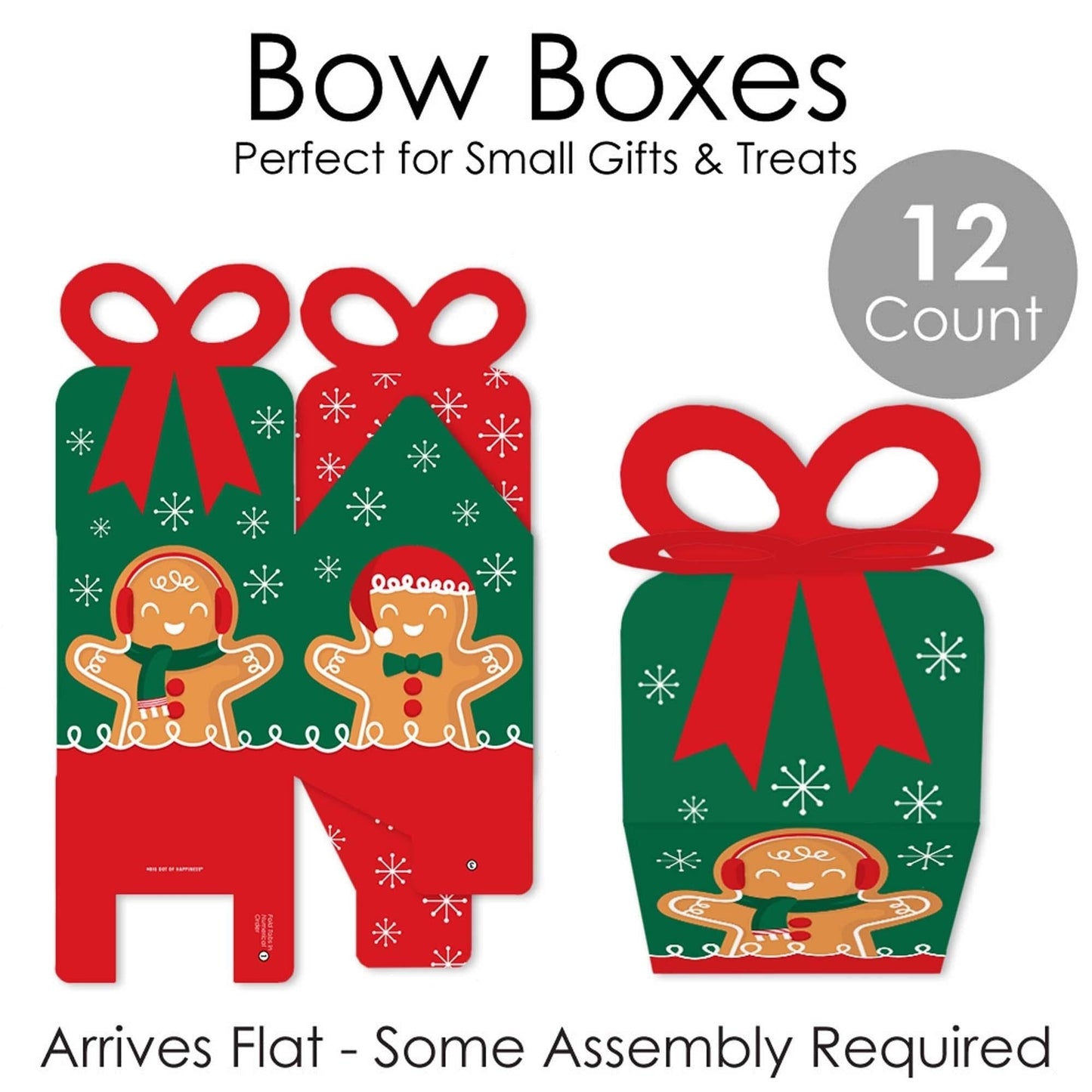 Gingerbread Christmas - Square Favor Gift Boxes - Gingerbread Man Holiday Party Bow Boxes - Set of 12