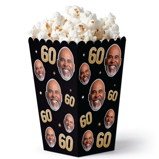 Custom Face 60th Birthday Popcorn Box - 12 Ct