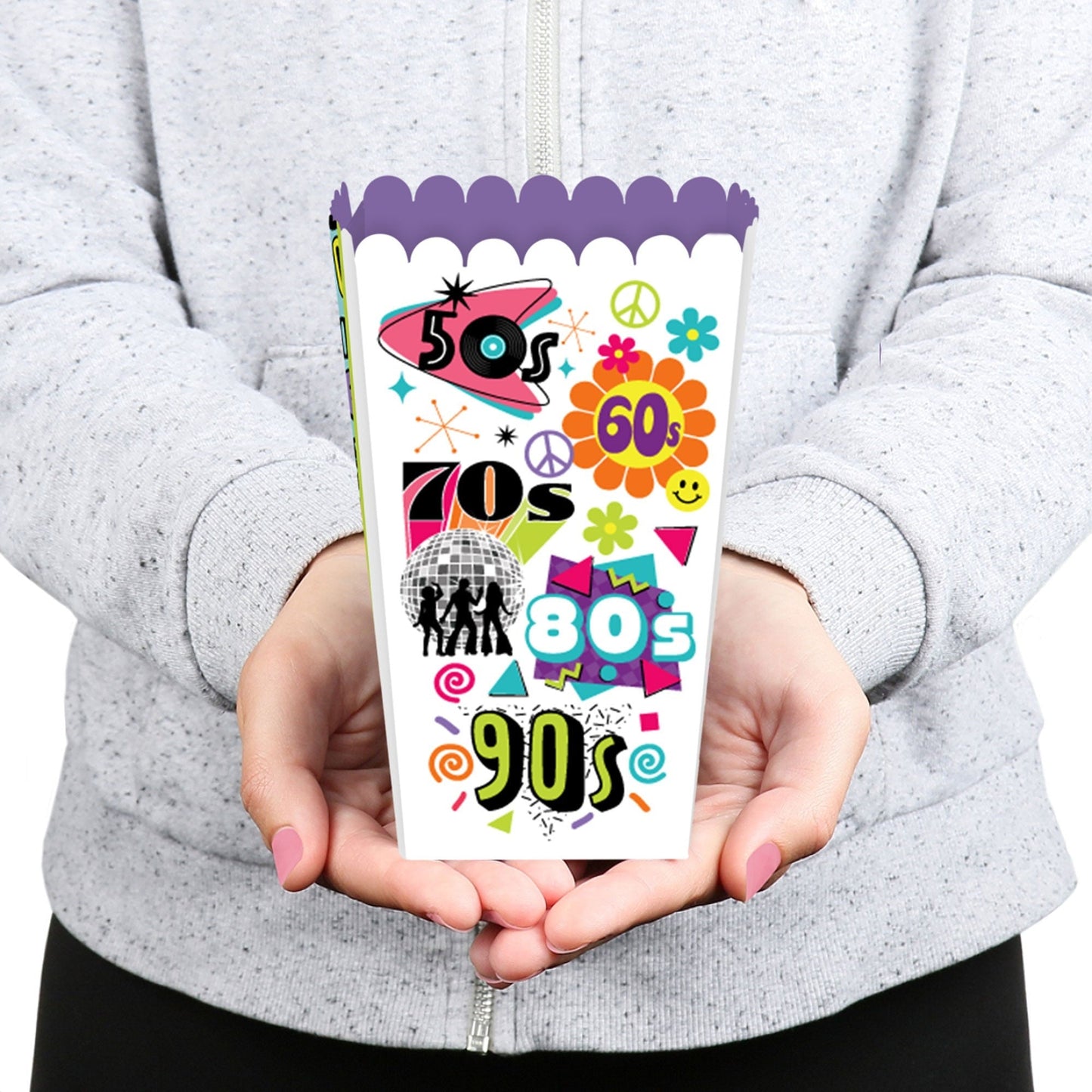 Through the Decades - 50s, 60s, 70s, 80s, and 90s Party Favor Popcorn Treat Boxes - Set of 12
