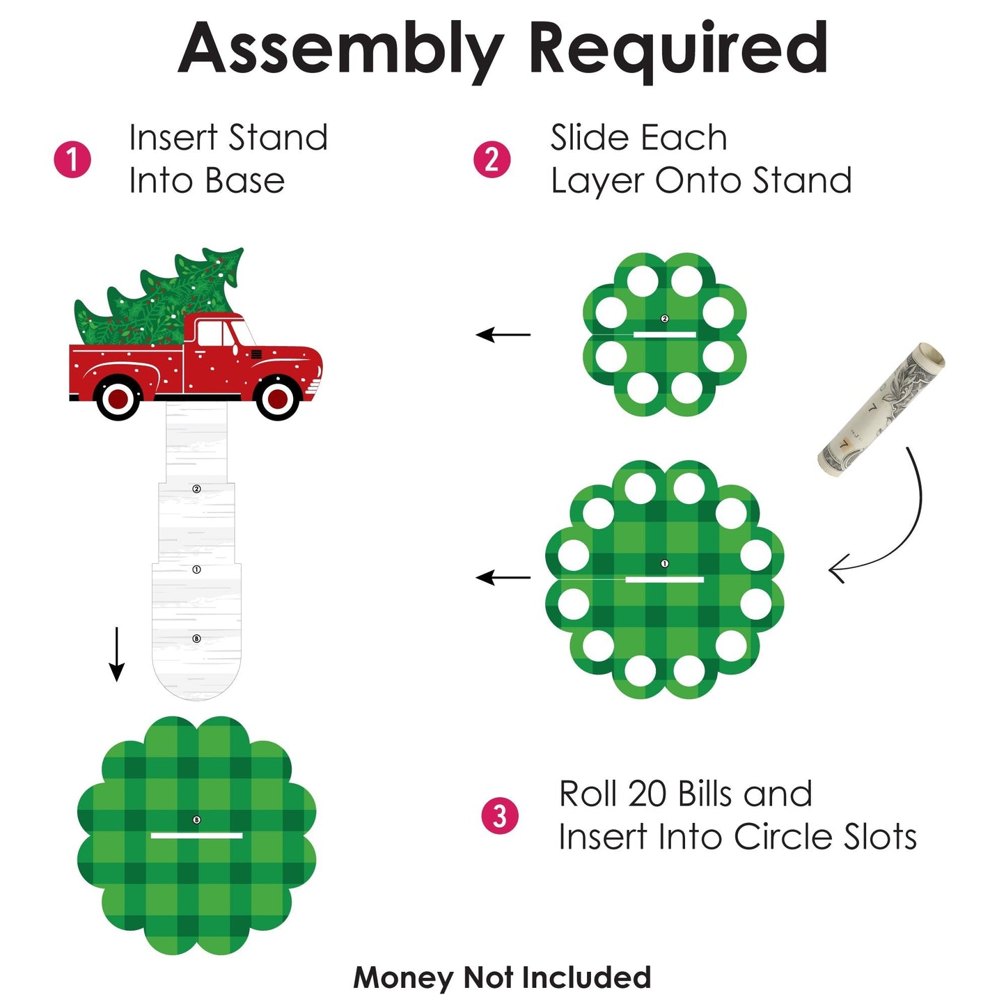 Merry Little Christmas Tree - DIY Red Truck Christmas Party Money Holder Gift - Cash Cake