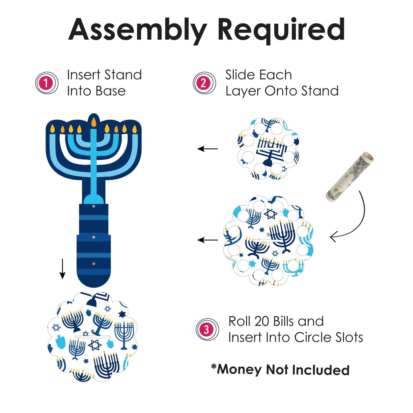 Hanukkah Menorah - DIY Chanukah Holiday Party Money Holder Gift - Cash Cake