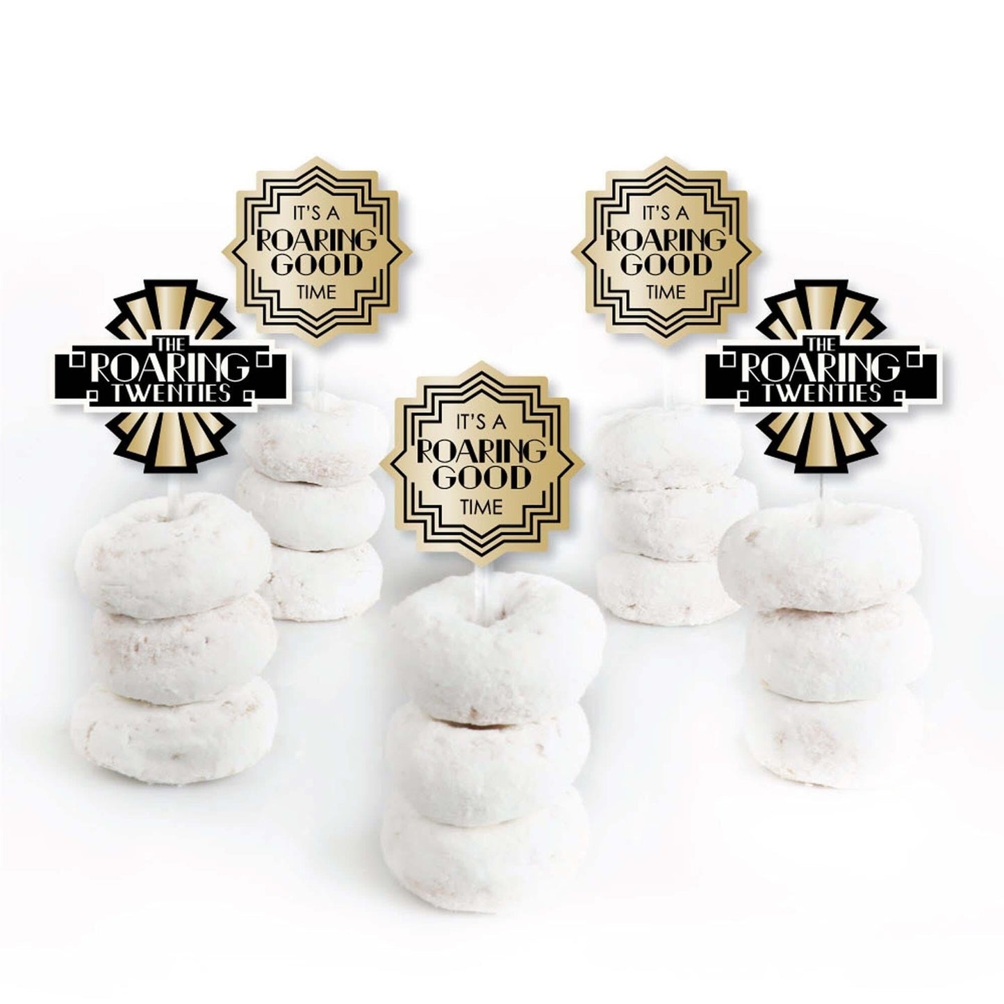 Roaring 20's - Dessert Cupcake Toppers - 1920s Art Deco Jazz Party Clear Treat Picks - Set of 24