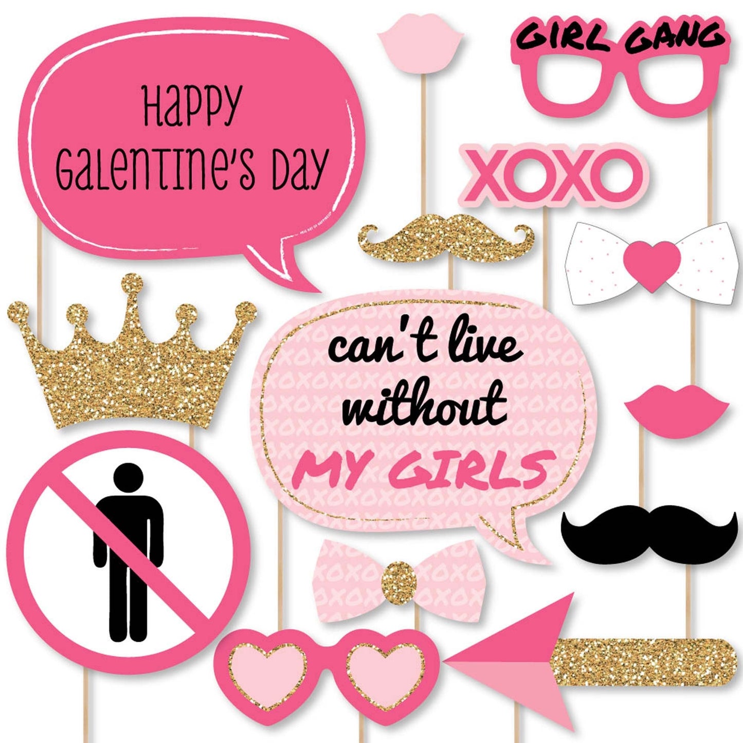 Be My Galentine - Galentine's & Valentine's Day Party Photo Booth Props Kit - 20 Count