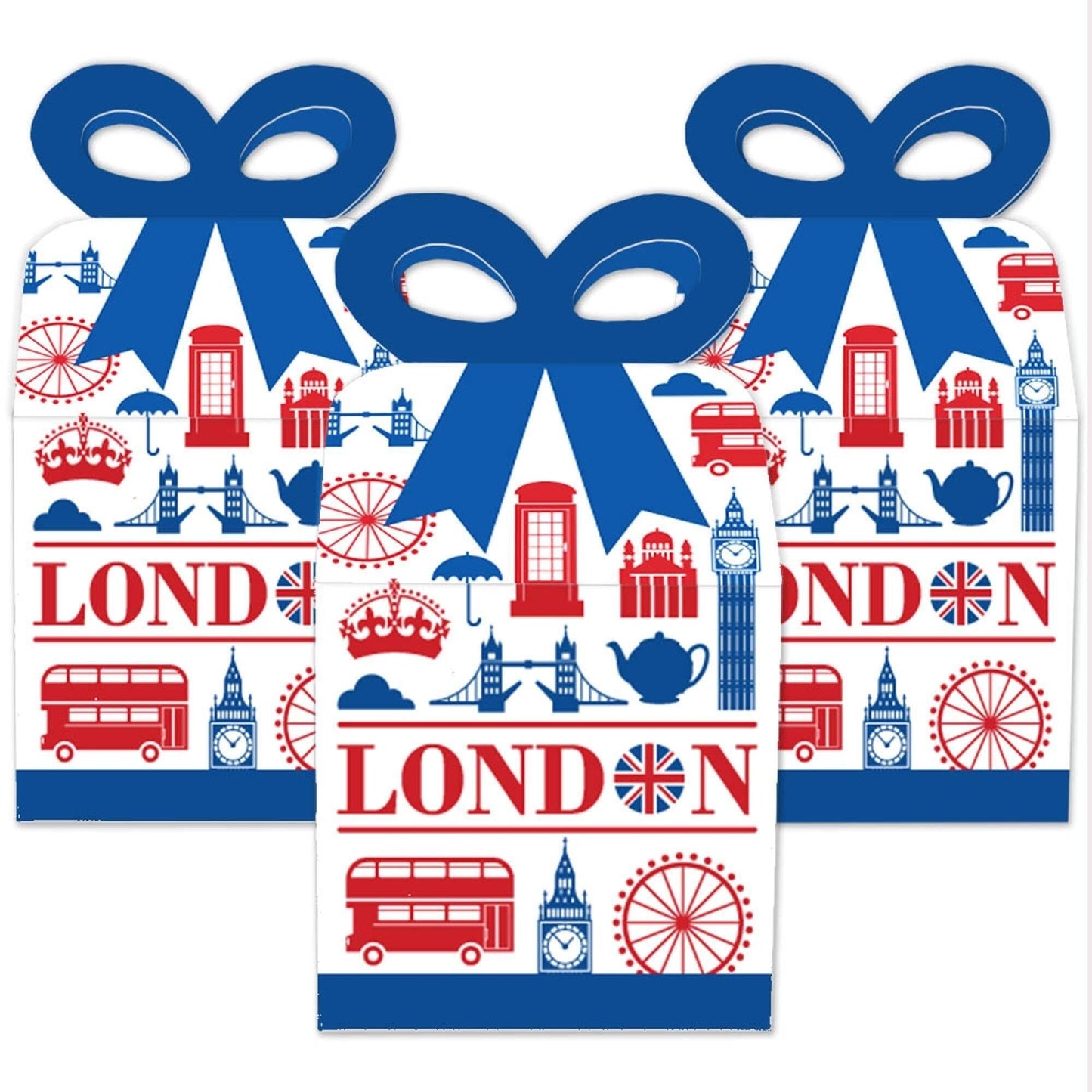 Cheerio, London - Square Favor Gift Boxes - British UK Party Bow Boxes - Set of 12