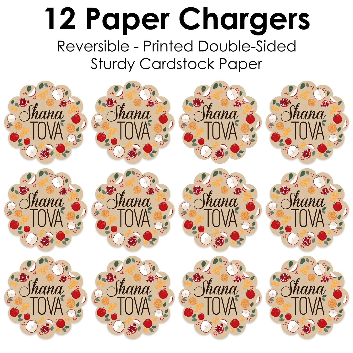 Rosh Hashanah - Jewish New Year Party Round Table Decorations - Paper Chargers - Place Setting For 12