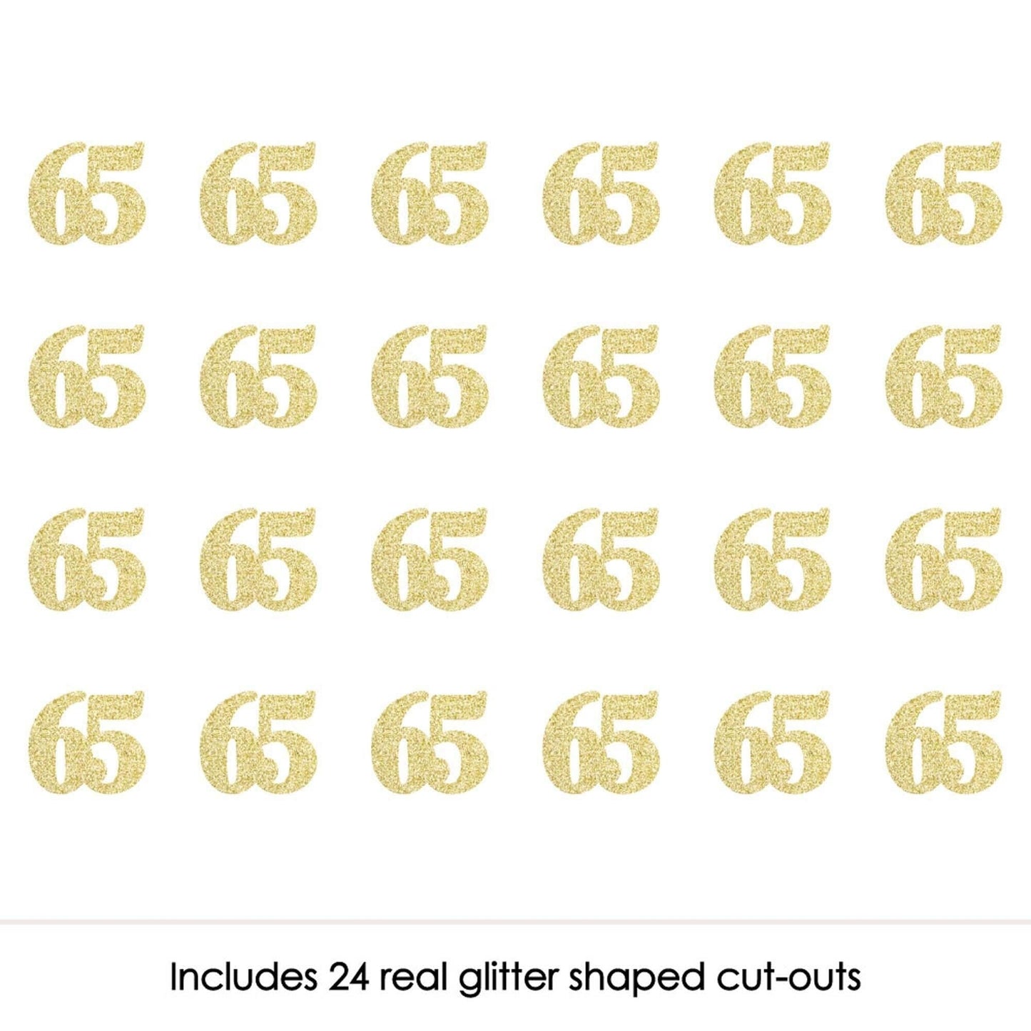 Gold Glitter 65 - No-Mess Real Gold Glitter Cut-Out Numbers - 65th Birthday Party Confetti - Set of 24