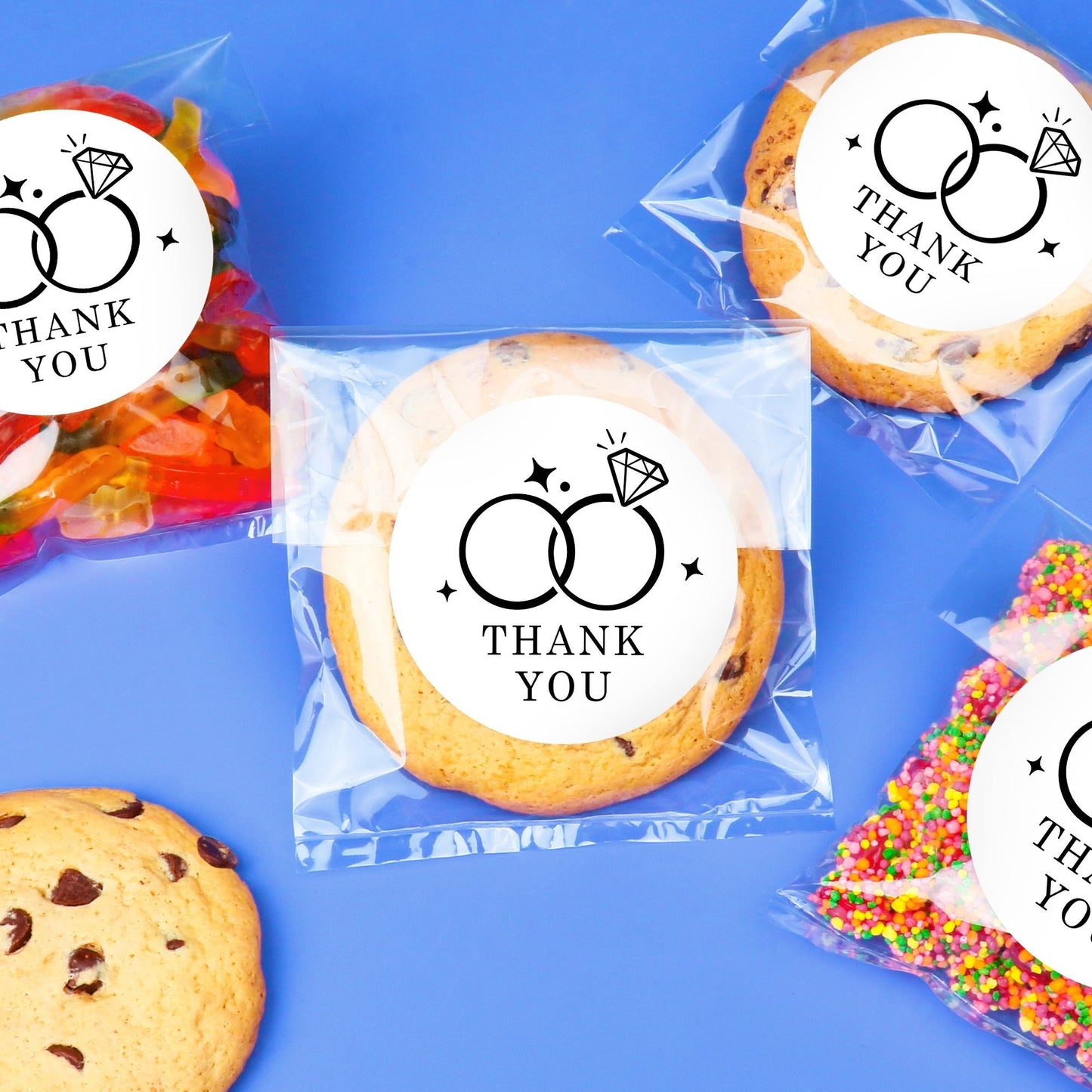 Wedding Thank You Stickers & Clear Cookie Bags - 25 Ct
