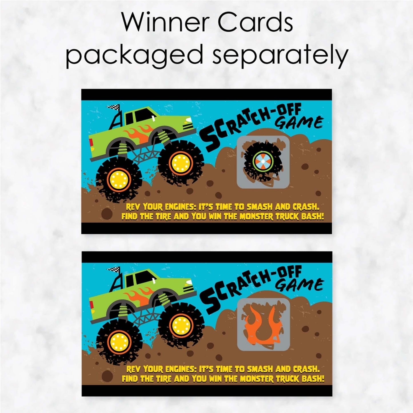 Smash and Crash - Monster Truck - Boy Birthday Party Game Scratch Off Cards - 22 Count