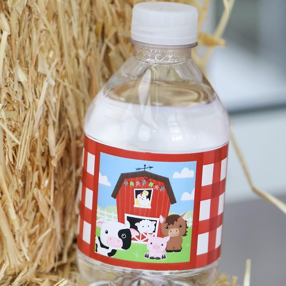 Farm Animals - Barnyard Baby Shower or Birthday Party Water Bottle Sticker Labels - Set of 20