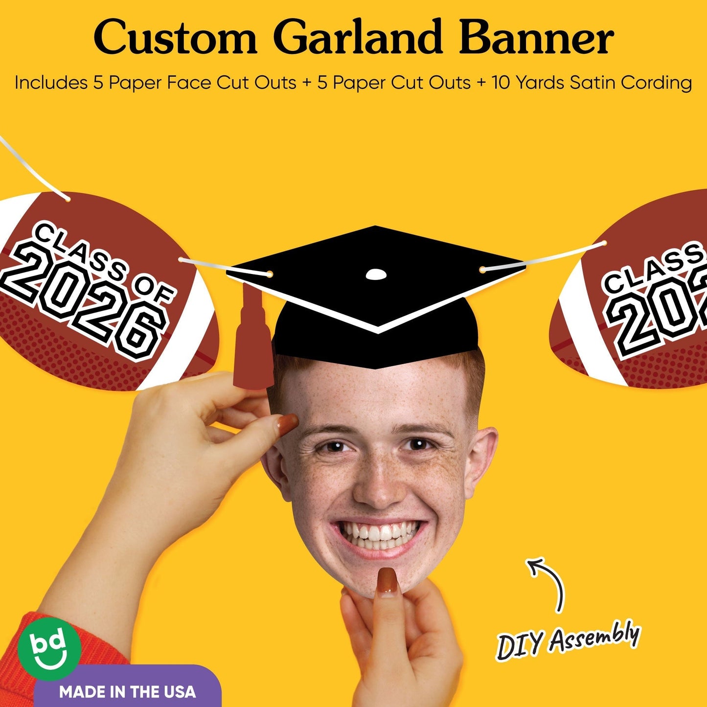 Custom Face Football Graduation Garland Banner
