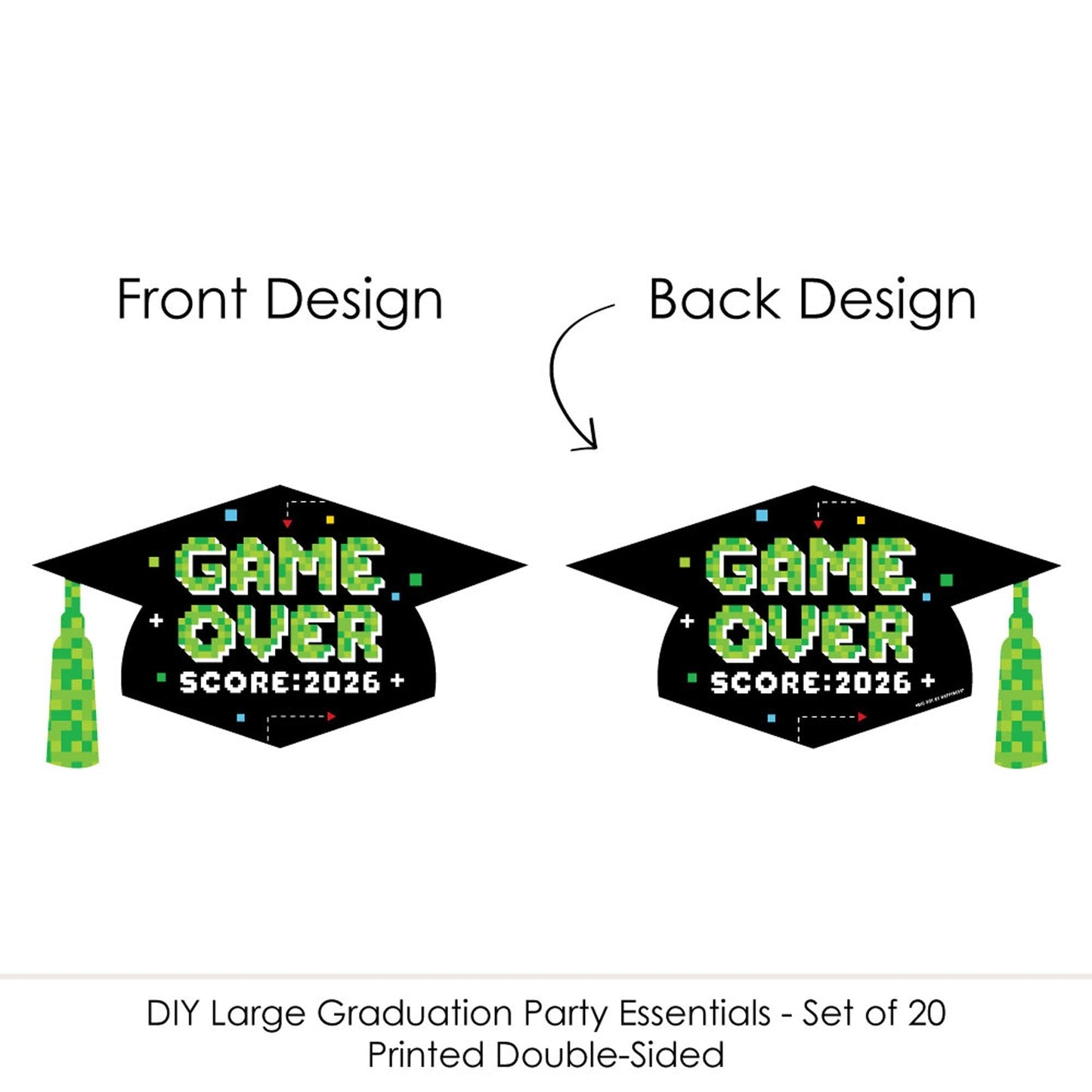 Game Over - Grad Cap Decorations DIY Video Game Graduation Large Party Essentials - Set of 20