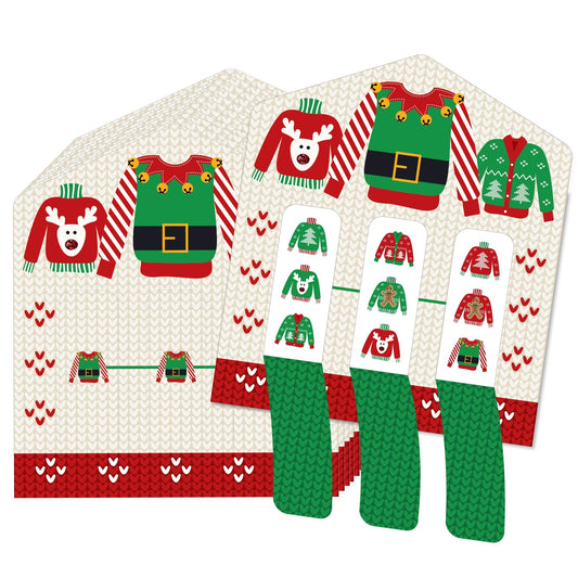 Ugly Sweater - Holiday and Christmas Party Game Pickle Cards - Pull Tabs 3-in-a-Row - Set of 12