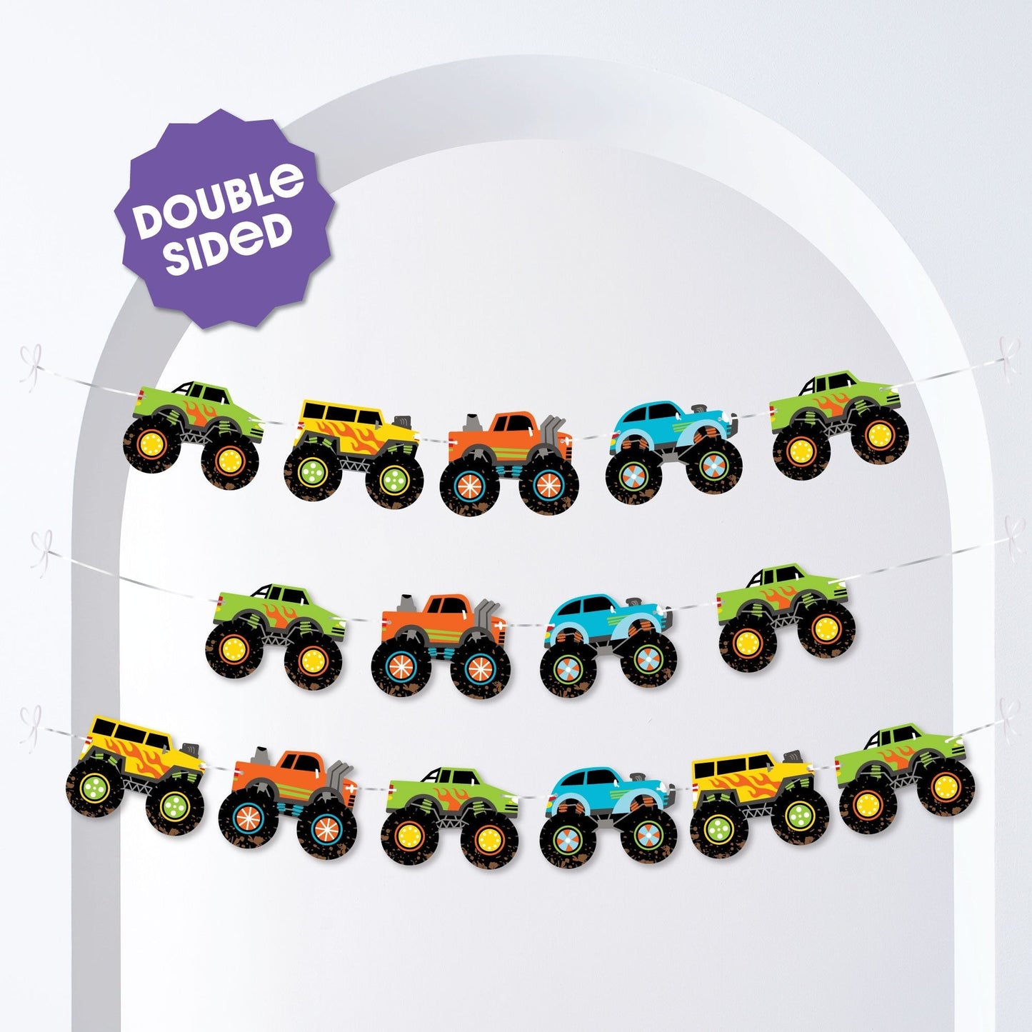 Monster Truck Garland Banner - 15 Pc