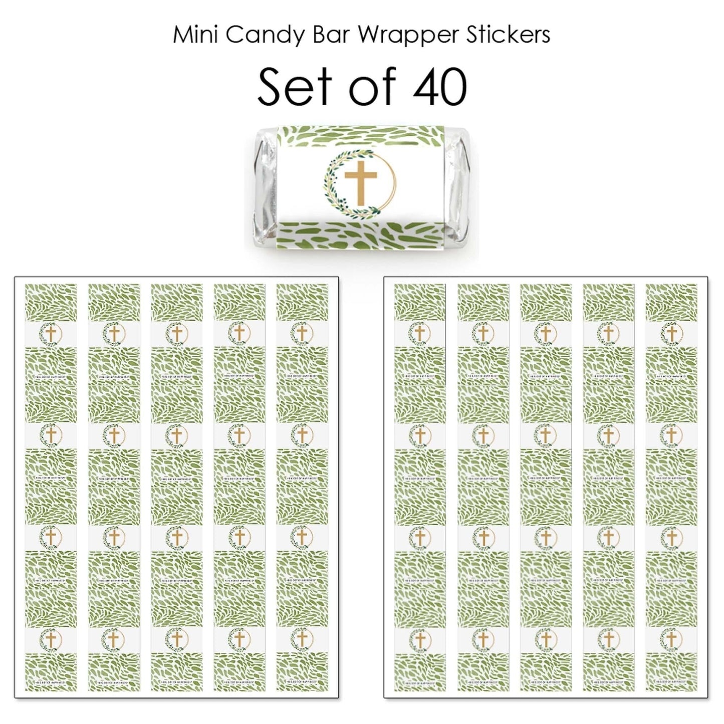 Elegant Cross - Mini Candy Bar Wrapper Stickers - Religious Party Small Favors - 40 Count