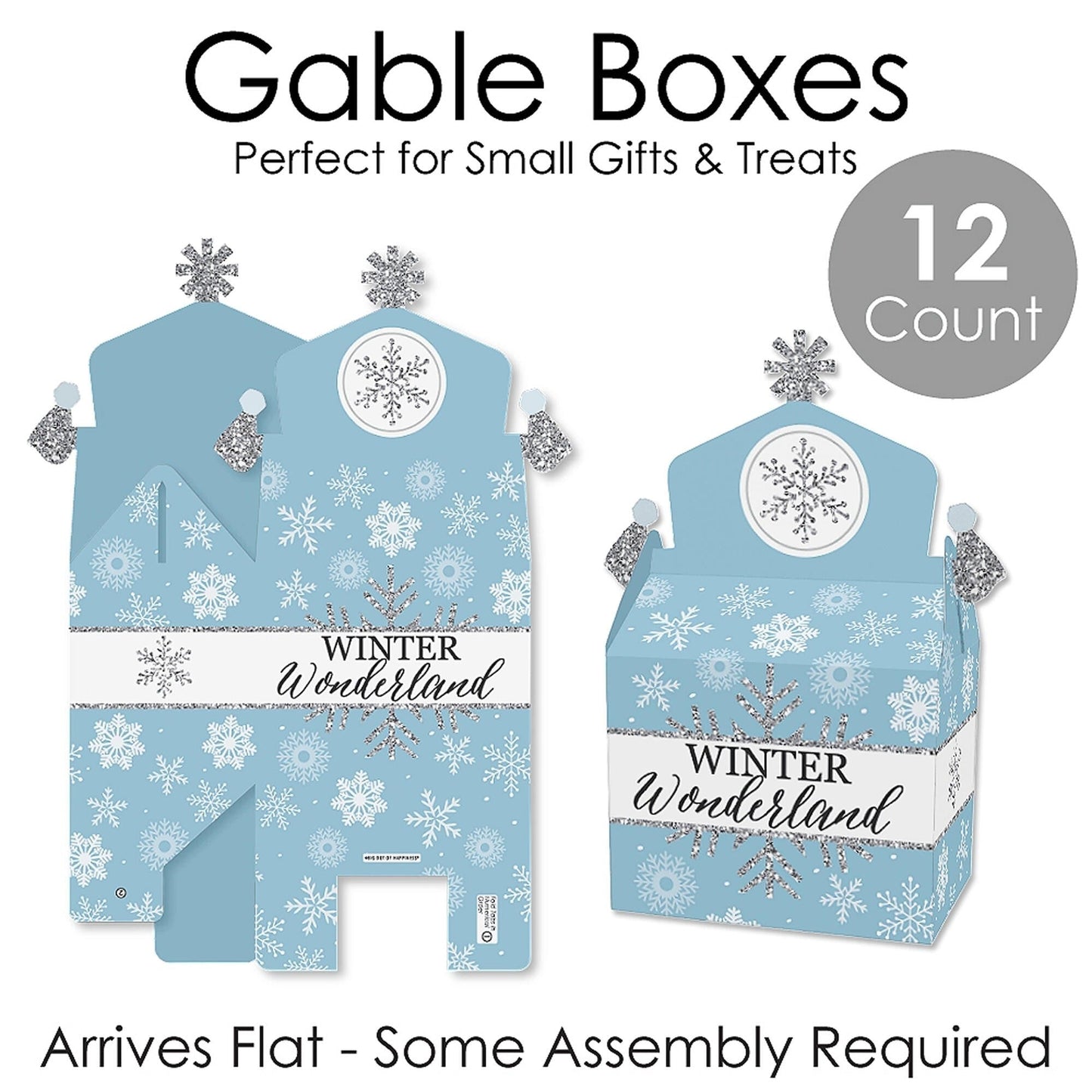 Winter Wonderland - Treat Box Party Favors - Snowflake Holiday Birthday Party and Baby Shower Goodie Gable Boxes - Set of 12
