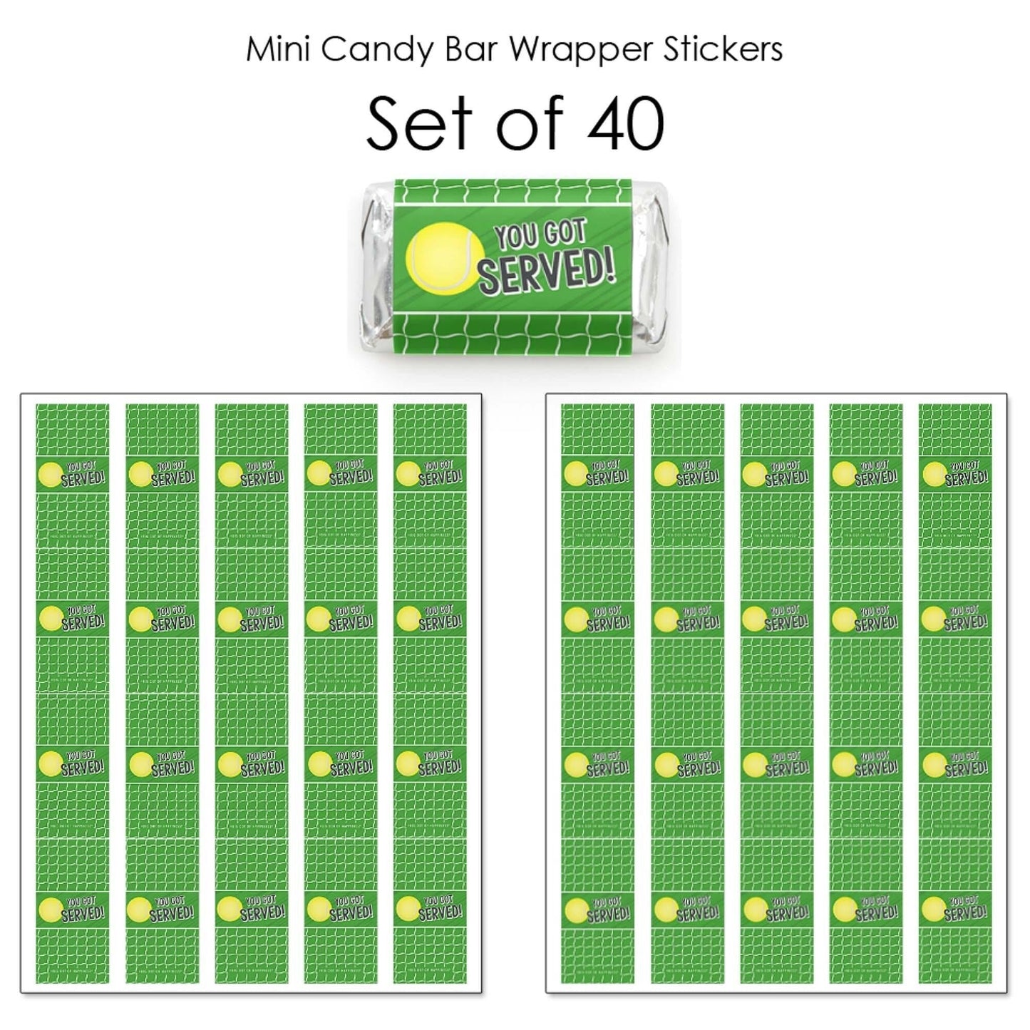 You Got Served - Tennis - Mini Candy Bar Wrapper Stickers - Baby Shower or Tennis Ball Birthday Party Small Favors - 40 Count