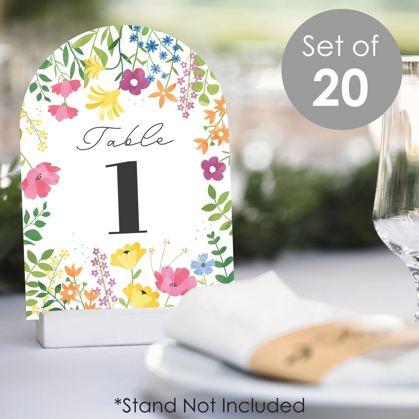Wildflowers Bride - Boho Floral Bridal Shower and Wedding Party Double-Sided 5 x 7 inches Cards - Table Numbers - 1-20
