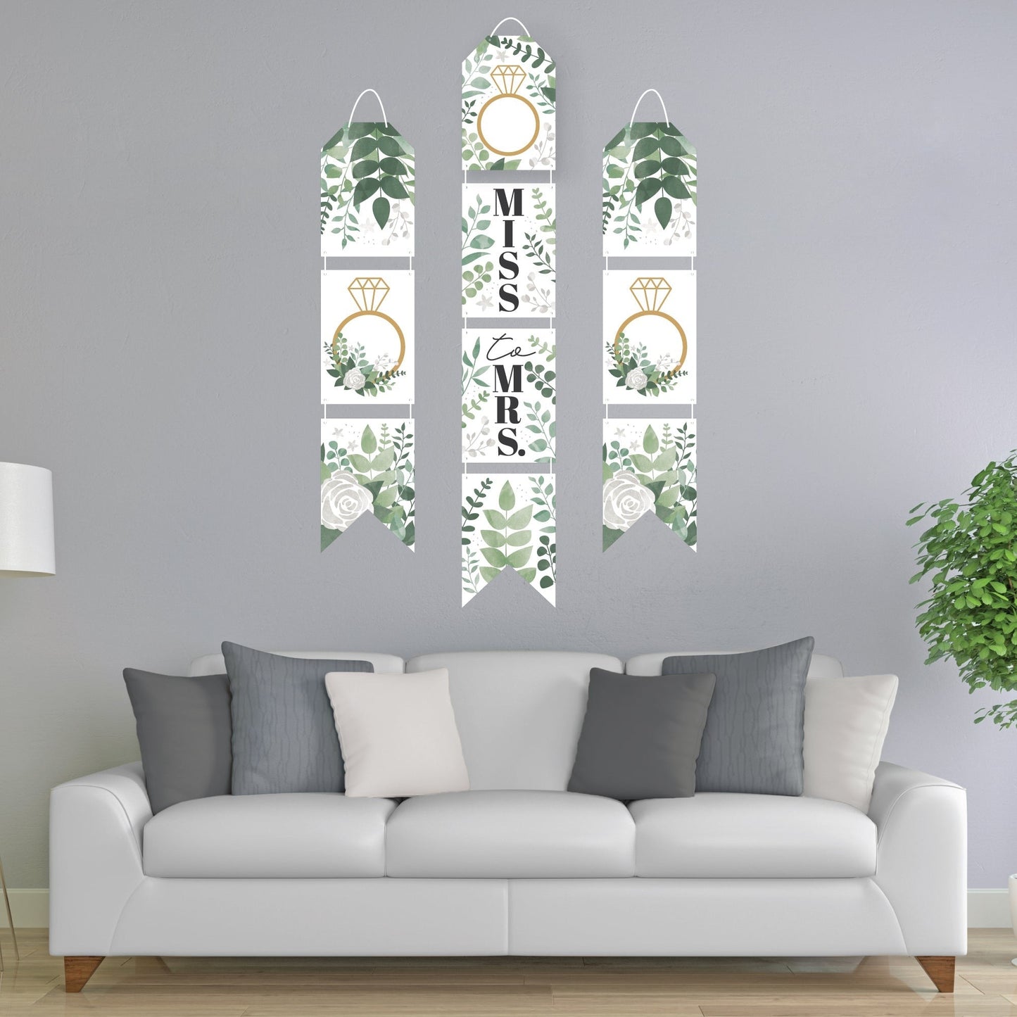 Boho Botanical Bride - Hanging Vertical Paper Door Banners - Greenery Bridal Shower and Wedding Party Wall Decoration Kit - Indoor Door Decor