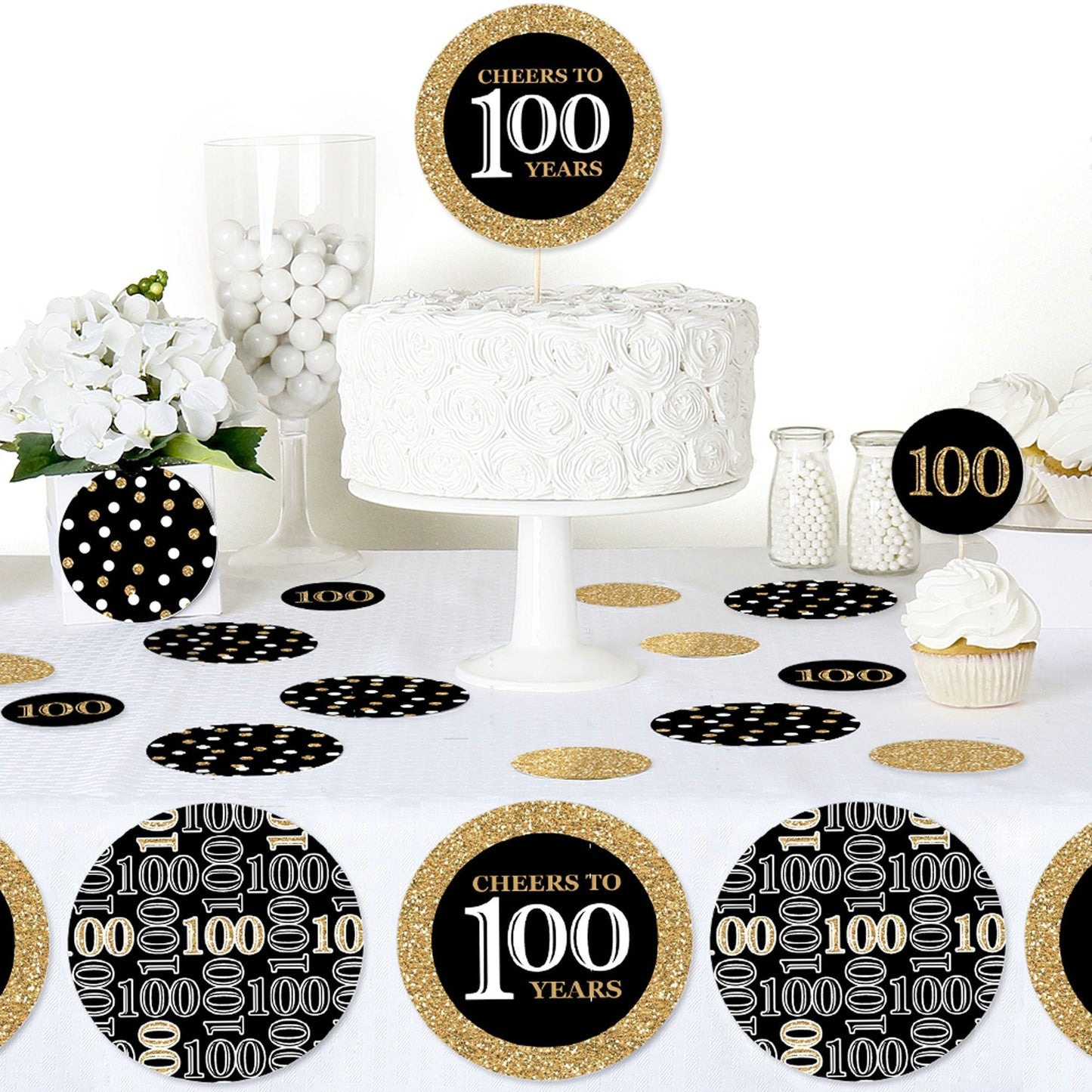 Adult 100th Birthday - Gold - Birthday Party Giant Circle Confetti - Party Decorations - Large Confetti 27 Count