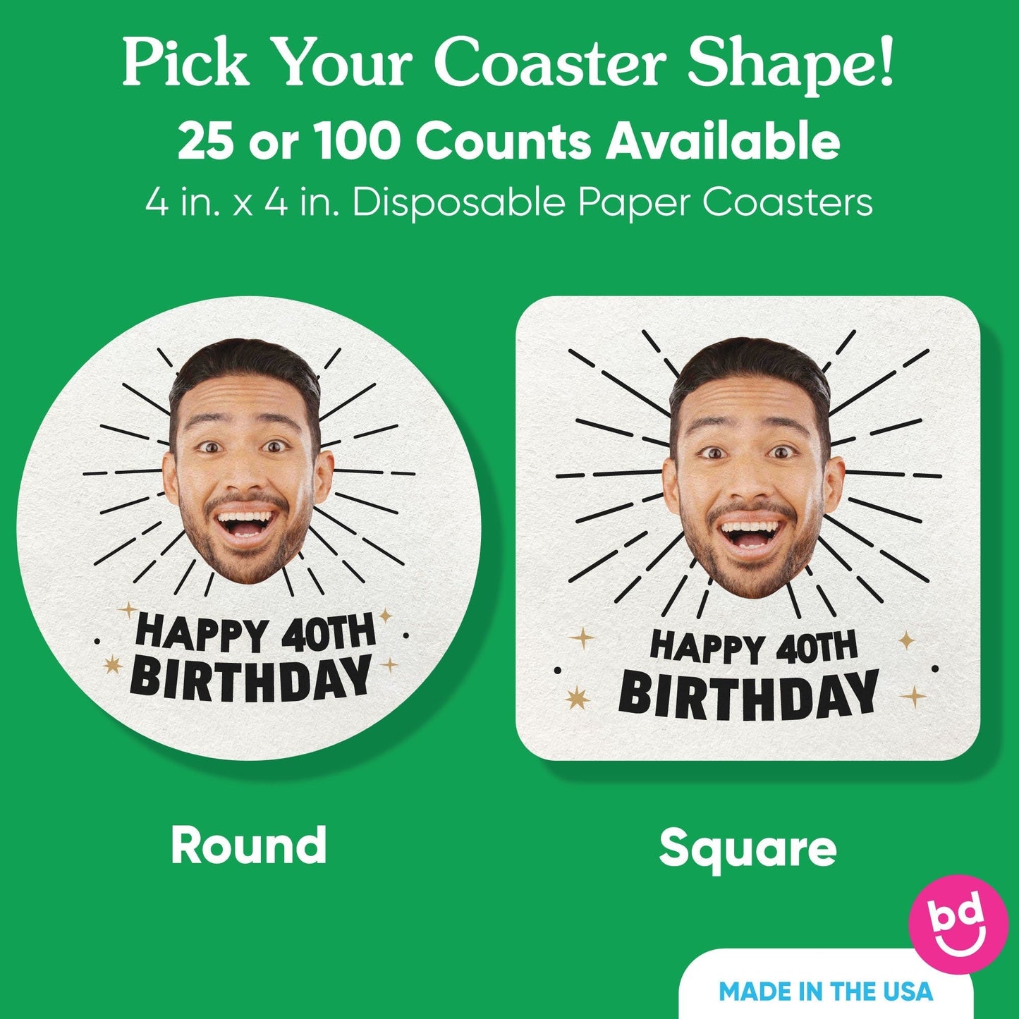 Custom Face Coasters - Happy Birthday