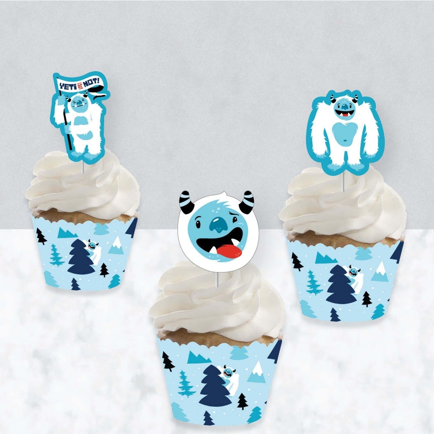 Yeti to Party - Cupcake Decoration - Abominable Snowman Party or Birthday Party Cupcake Wrappers and Treat Picks Kit - Set of 24