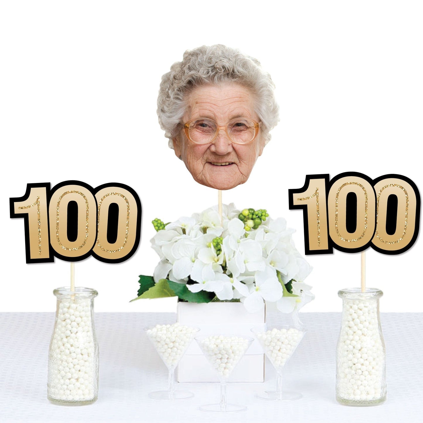 Custom Photo 100th Birthday Face Cutout Essentials - 20 Ct