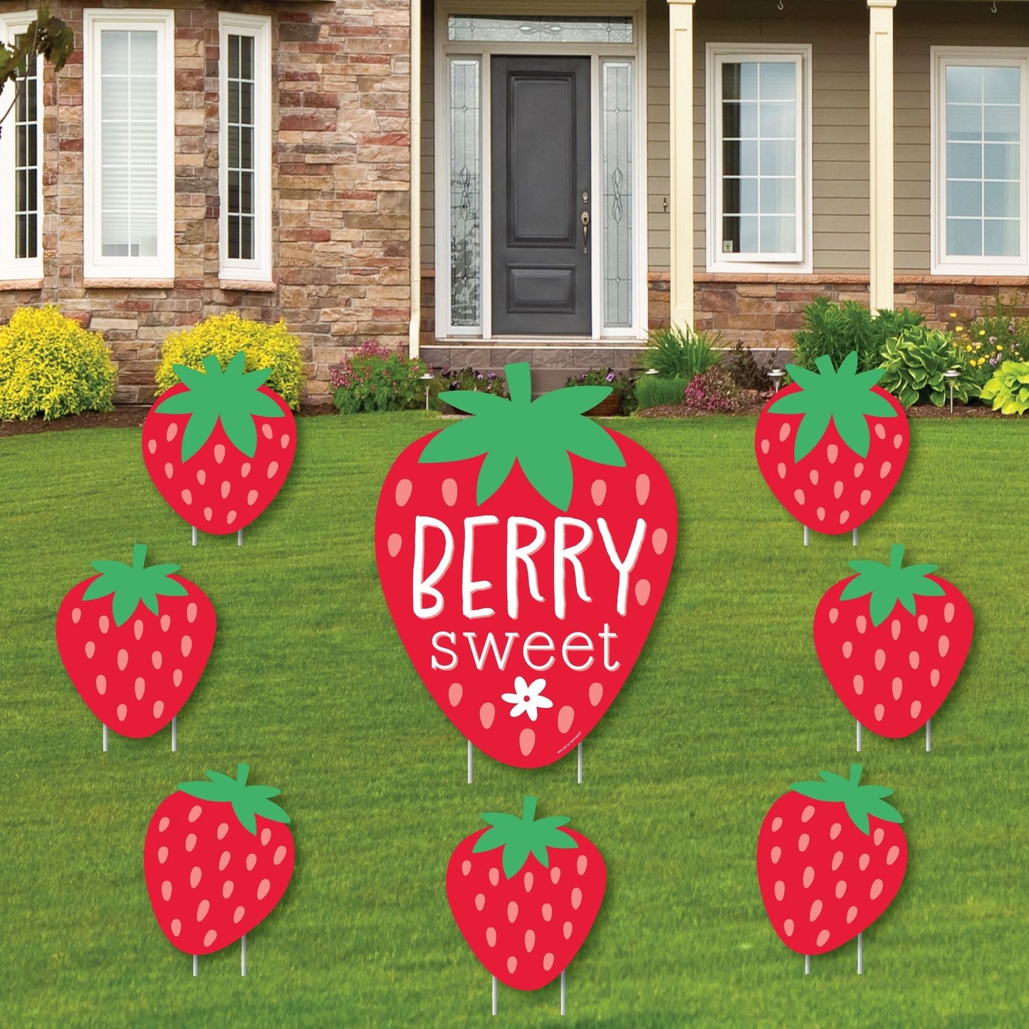 Berry Sweet Strawberry - Yard Sign and Outdoor Lawn Decorations - Fruit Themed Birthday Party or Baby Shower Yard Signs - Set of 8
