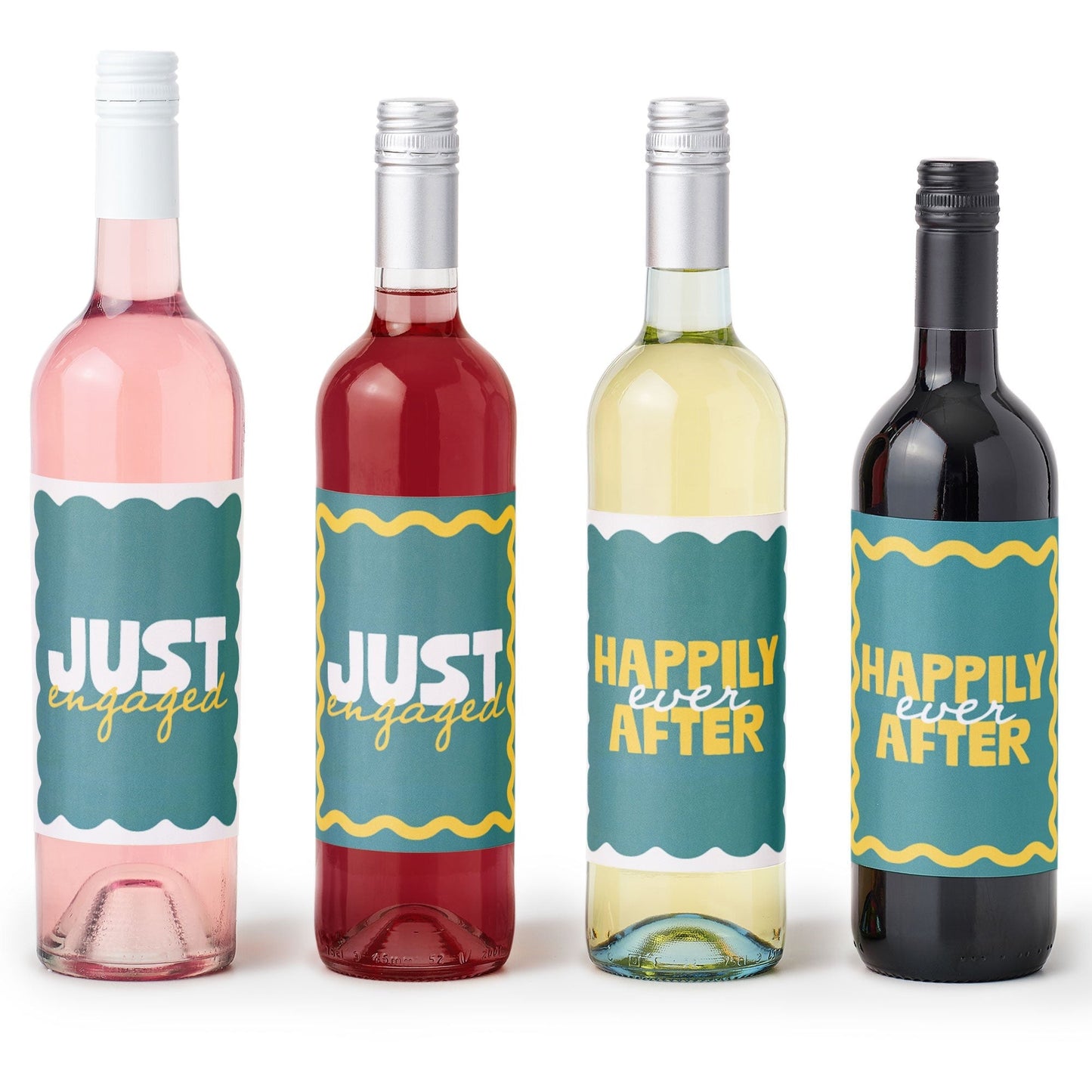 Wavy Just Engaged Wine Bottle Labels - 4 Ct